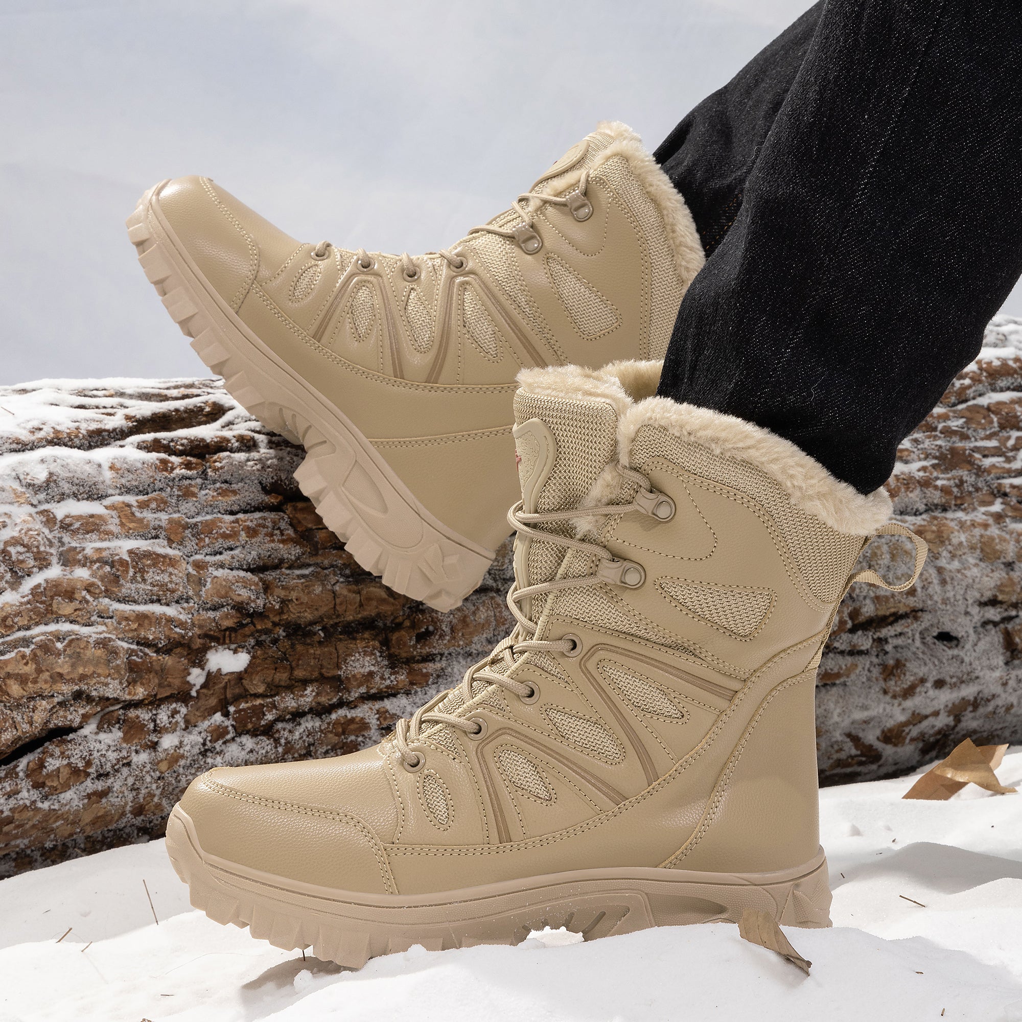 Stepedia Men's Waterproof Snow Boots Warm Insulated Faux Fur Lined Mid Calf Outdoor Winter Boots