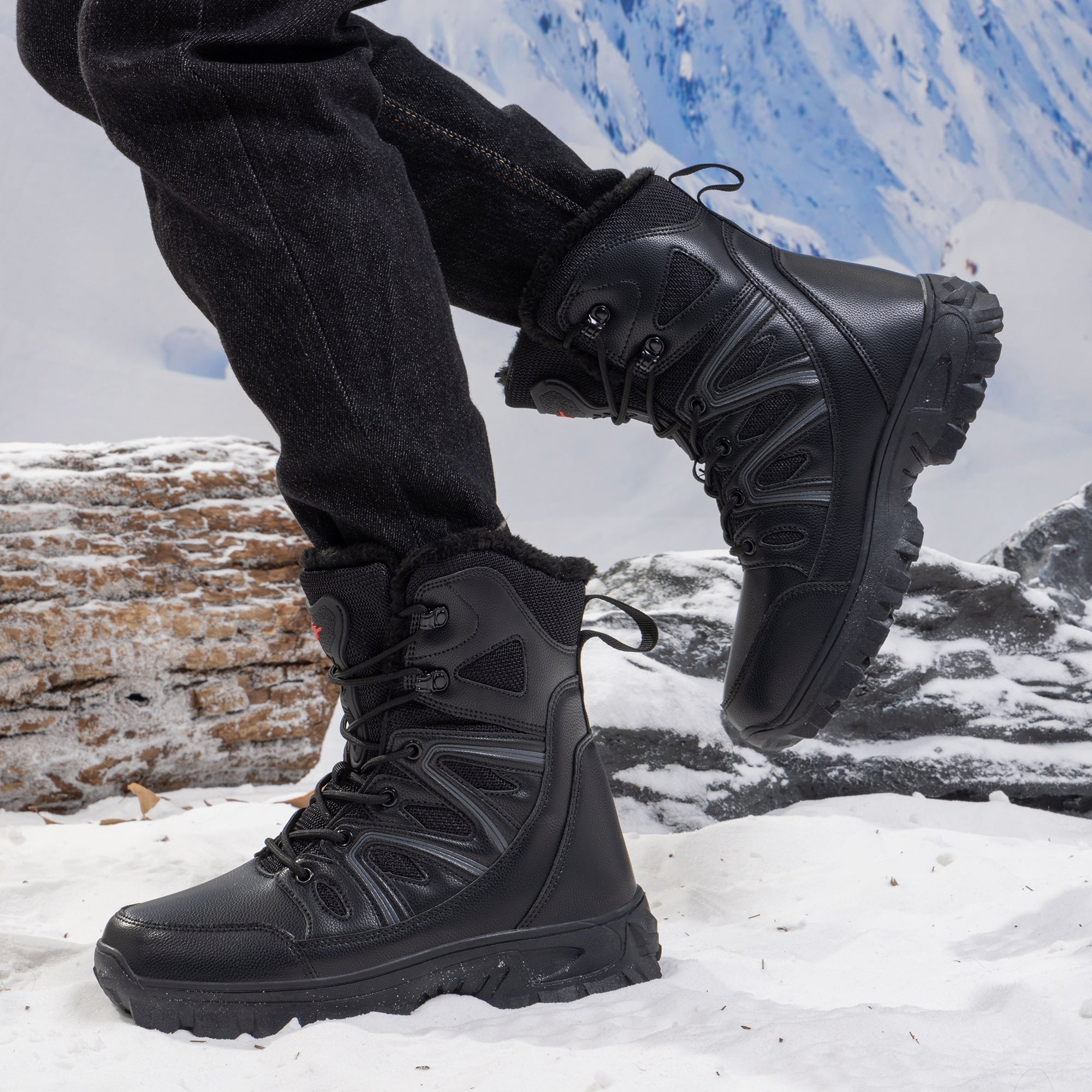 Stepedia Men's Waterproof Snow Boots Warm Insulated Faux Fur Lined Mid Calf Outdoor Winter Boots