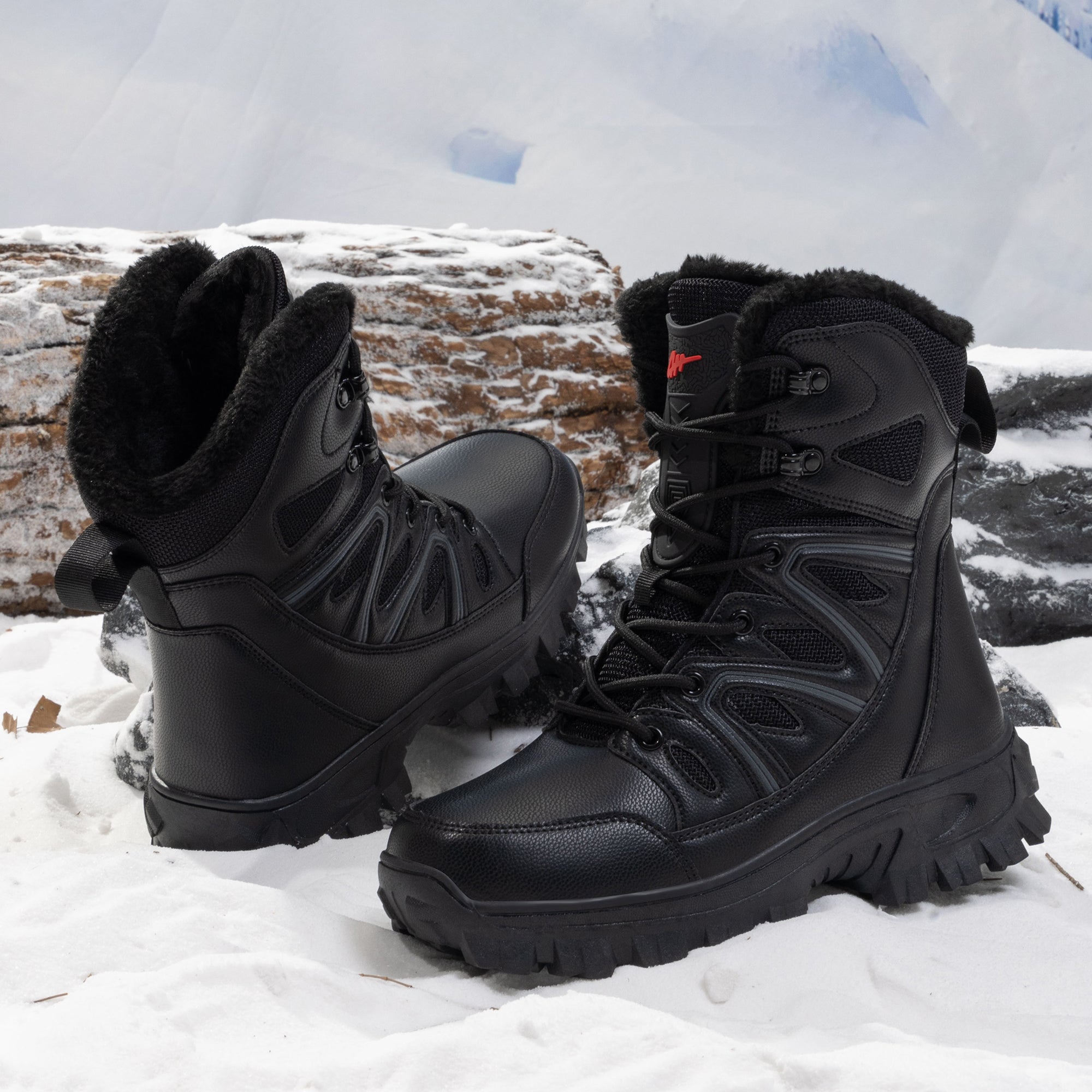 Stepedia Men's Waterproof Snow Boots Warm Insulated Faux Fur Lined Mid Calf Outdoor Winter Boots