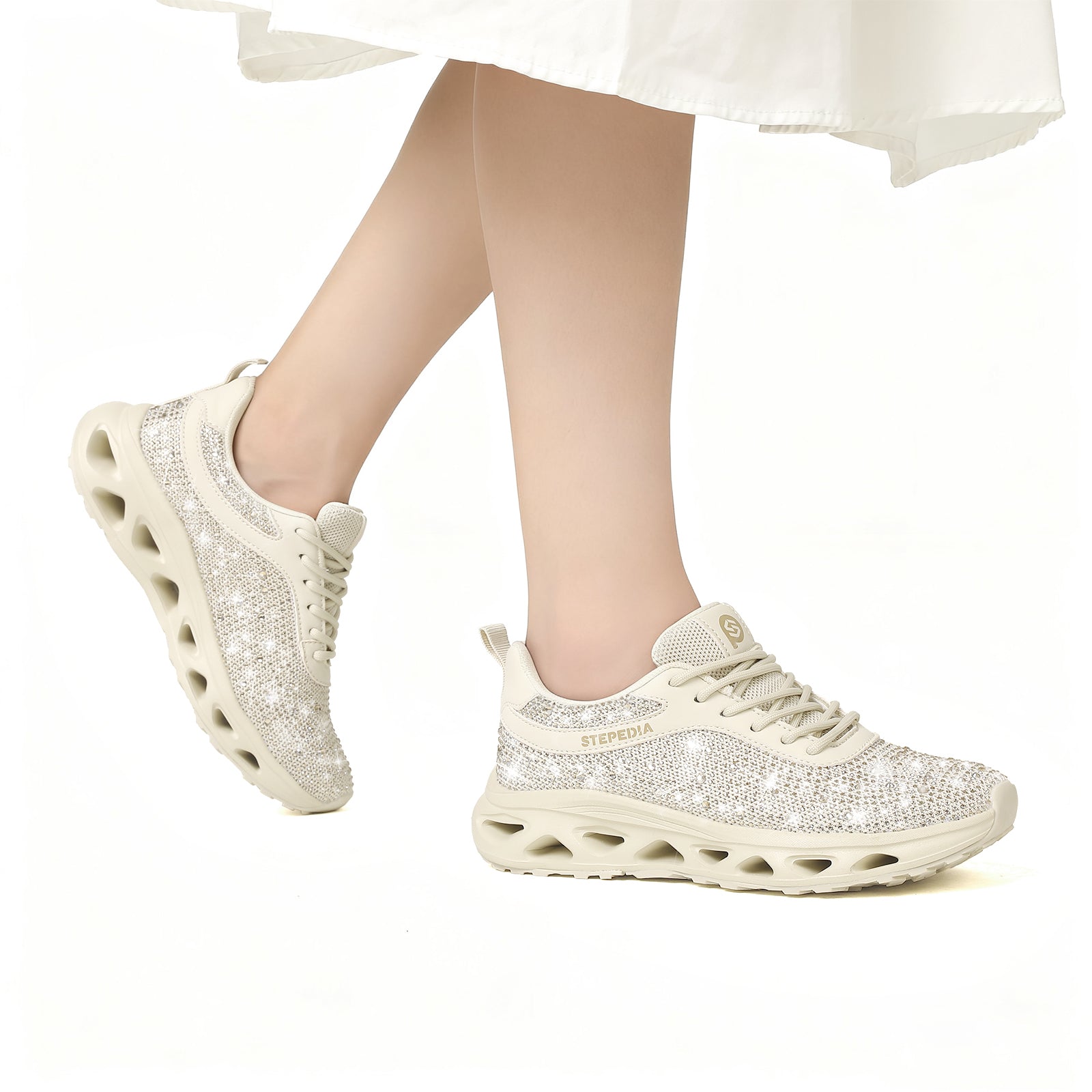 Stepedia Women's Rhinestone Mesh Walking Shoes Breathable Tennis Shoes Spakle Glitter Sneaker