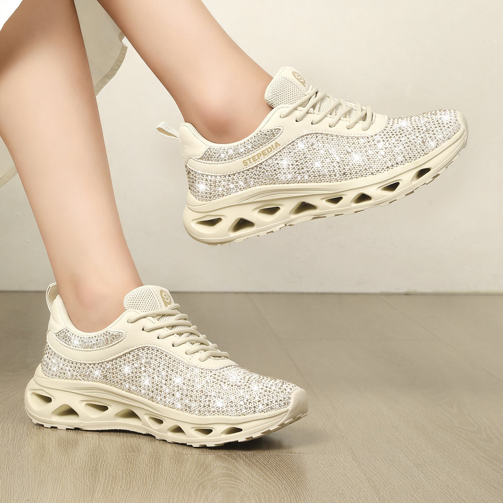 Stepedia Women's Rhinestone Mesh Walking Shoes Breathable Tennis Shoes Spakle Glitter Sneaker
