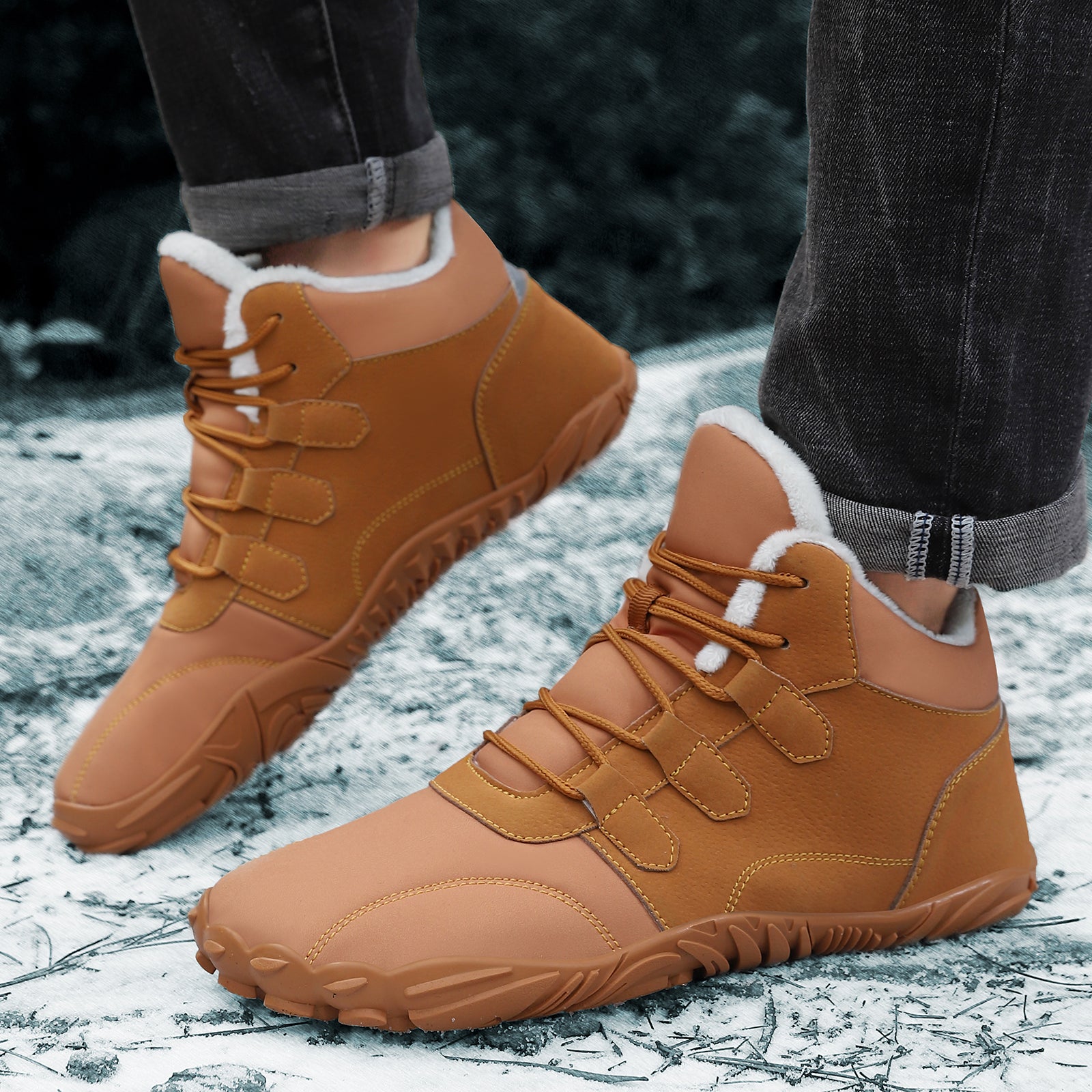 Stepedia Mens Womens Winter Barefoot Shoes Wide Toe Box Winter Boots Faux Fur Zero Drop Sole