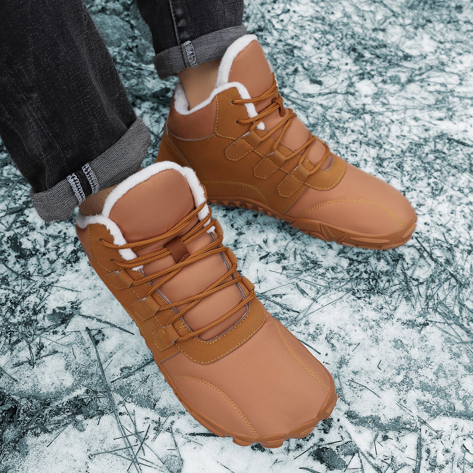 Stepedia Mens Womens Winter Barefoot Shoes Wide Toe Box Winter Boots Faux Fur Zero Drop Sole