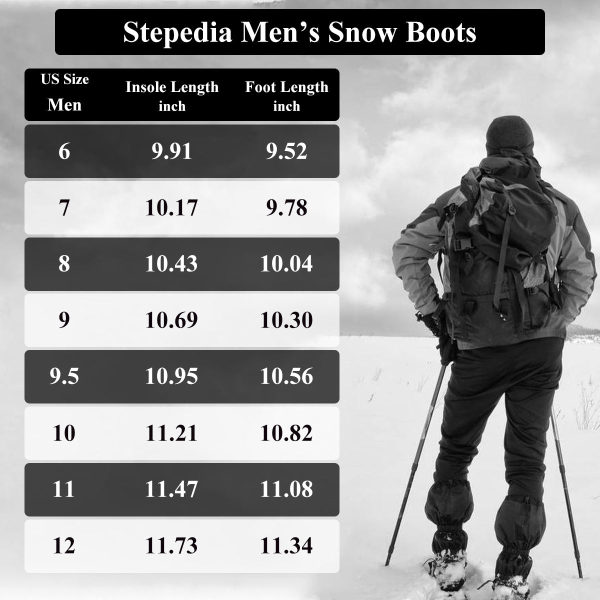 Stepedia Men's Waterproof Snow Boots Warm Insulated Faux Fur Lined Mid Calf Outdoor Winter Boots