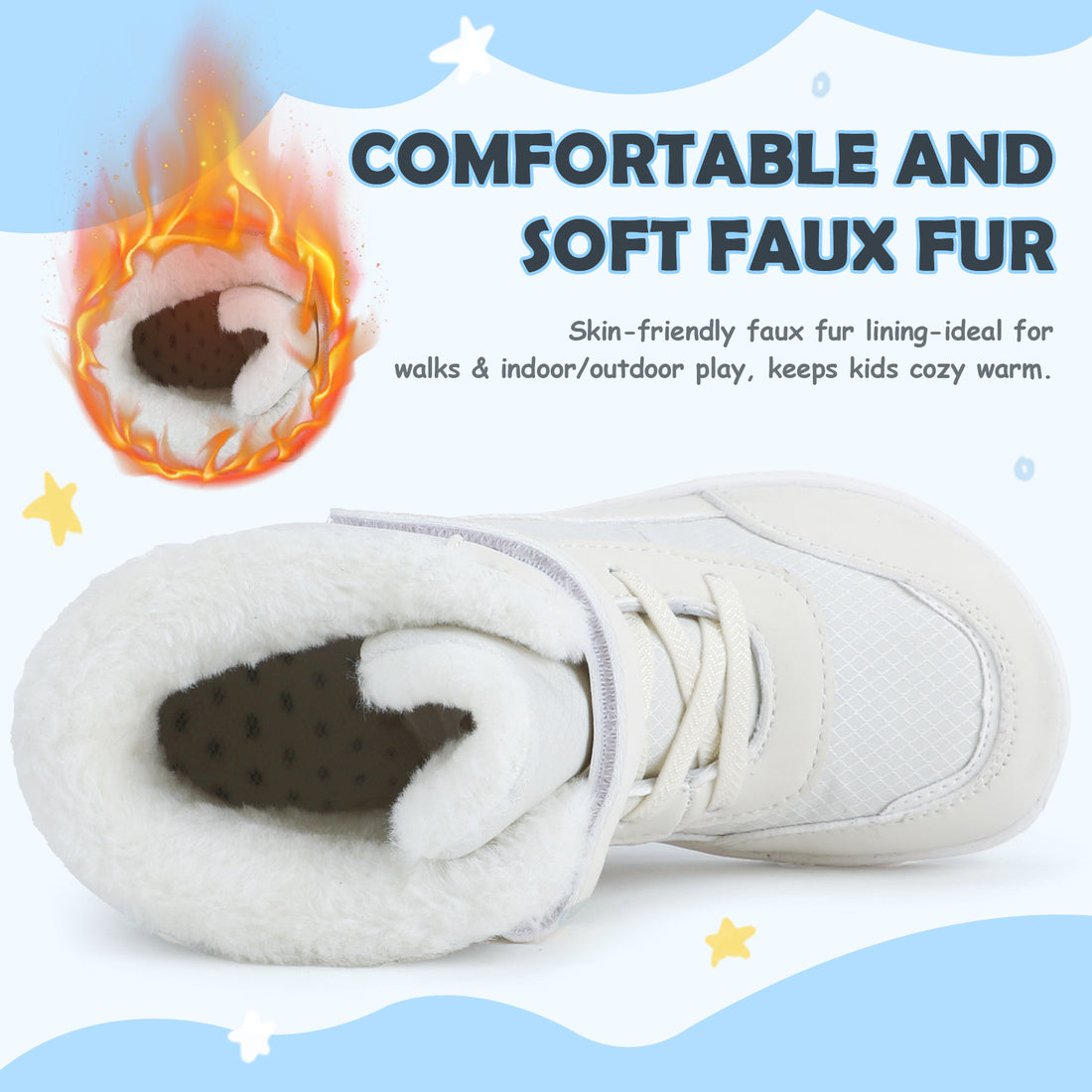 Stepedia Snow Boots Kids Wide Toe Box Faux Fur Lined Winter Shoes