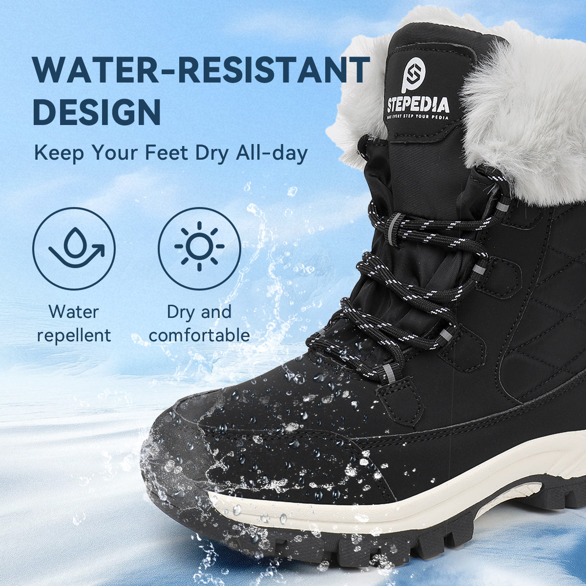 Stepedia Snow Boots Womens Warm Faux Fur Insulated Non-Slip Outdoor Mid Calf Winter Boots