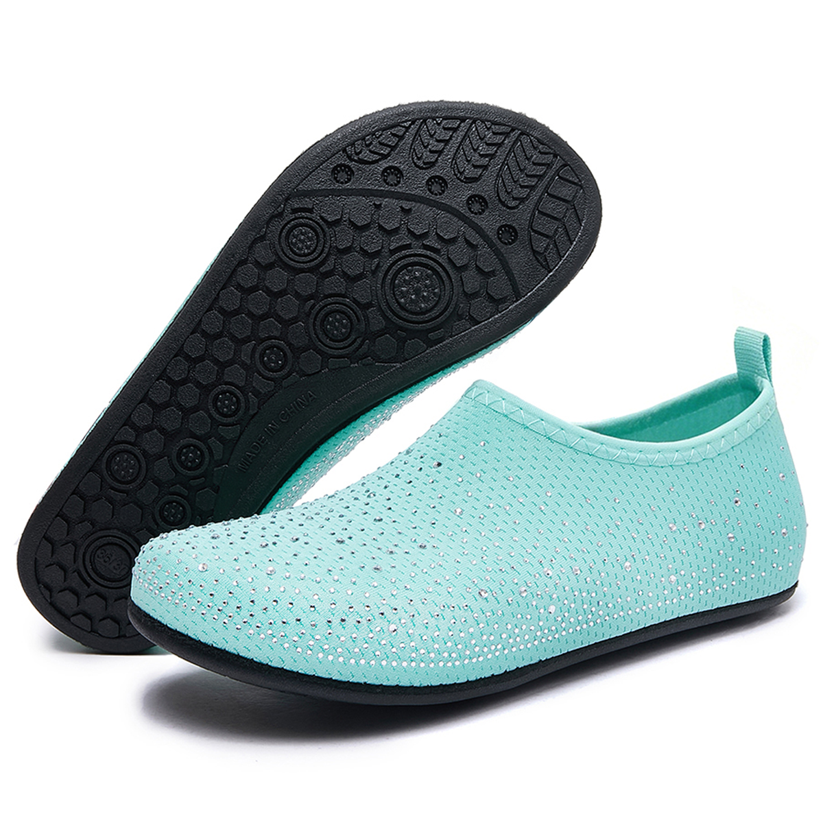 Stepedia Women's Water Shoes Rhinestone Aqua Socks Quick Dry Beach Swim Shoes for Pool Diving Boating Yoga