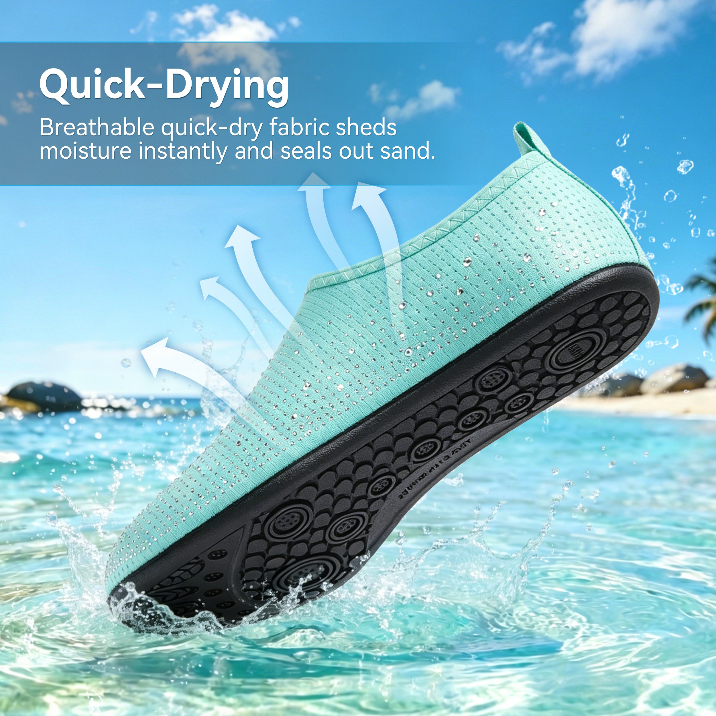 Stepedia Women's Water Shoes Rhinestone Aqua Socks Quick Dry Beach Swim Shoes for Pool Diving Boating Yoga