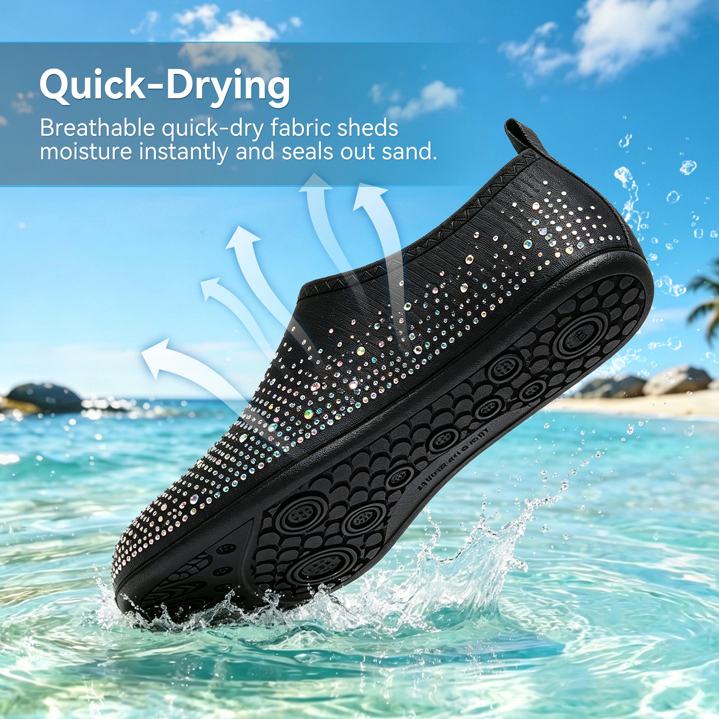 Stepedia Women's Water Shoes Rhinestone Aqua Socks Quick Dry Beach Swim Shoes for Pool Diving Boating Yoga