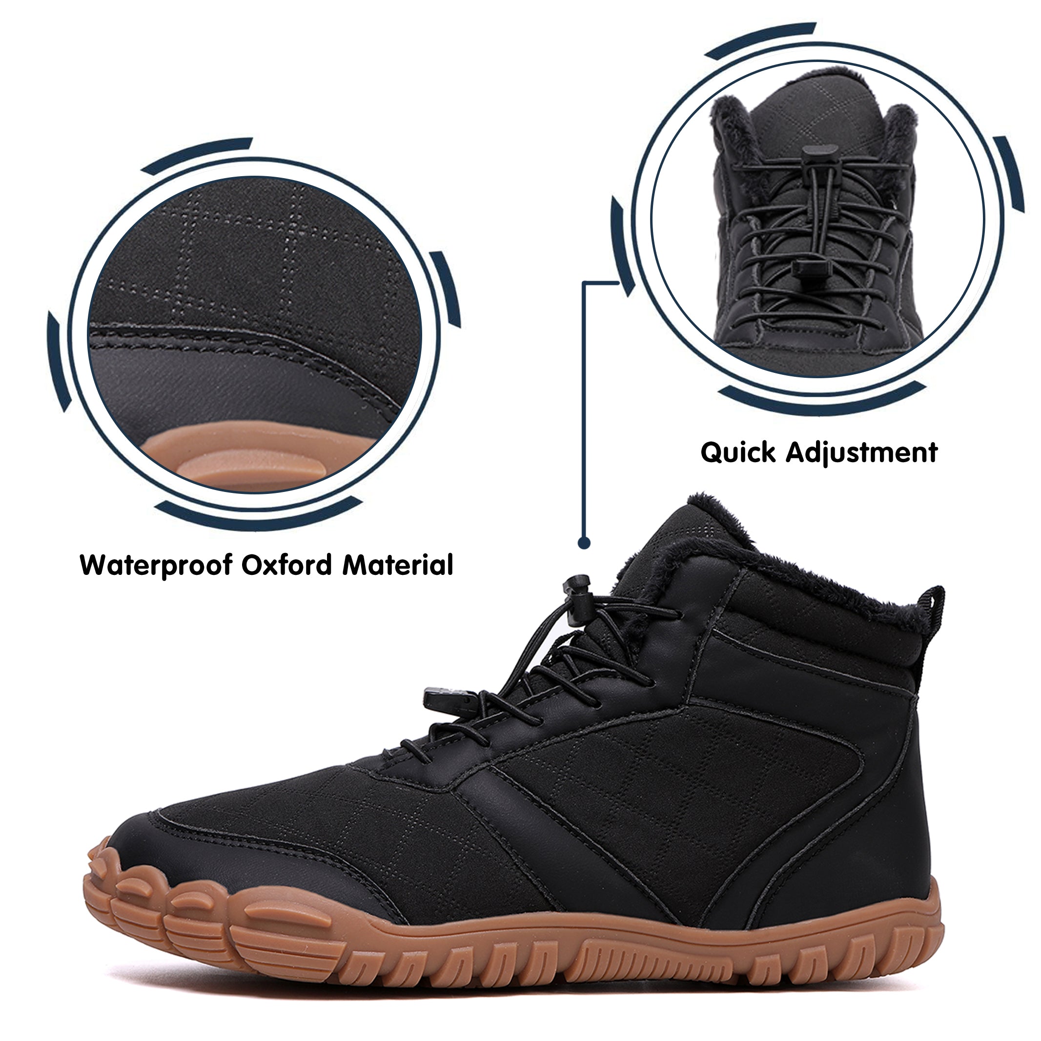 Stepedia Men's Wide Barefoot Winter Boots Waterproof Cold Weather Boots