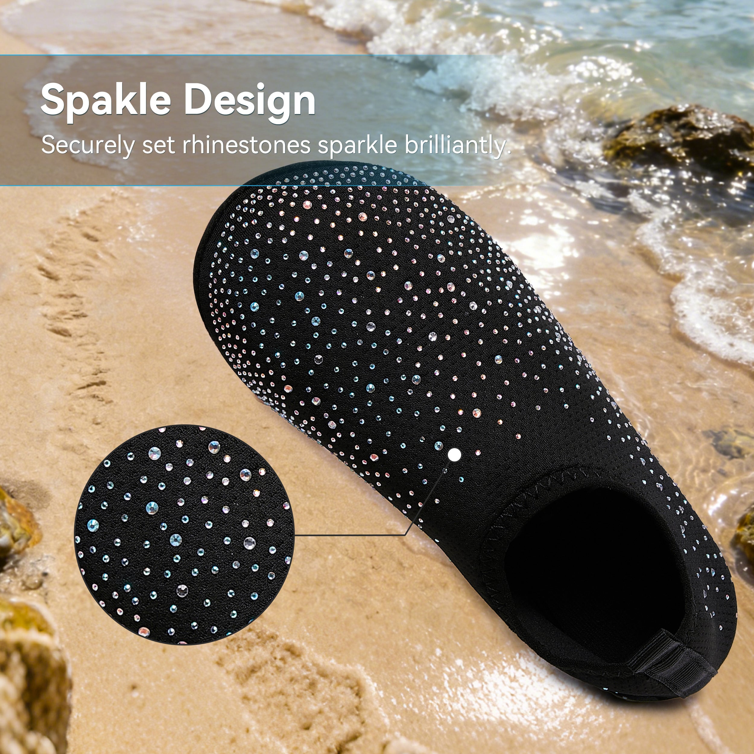 Stepedia Women's Water Shoes Rhinestone Aqua Socks Quick Dry Beach Swim Shoes for Pool Diving Boating Yoga