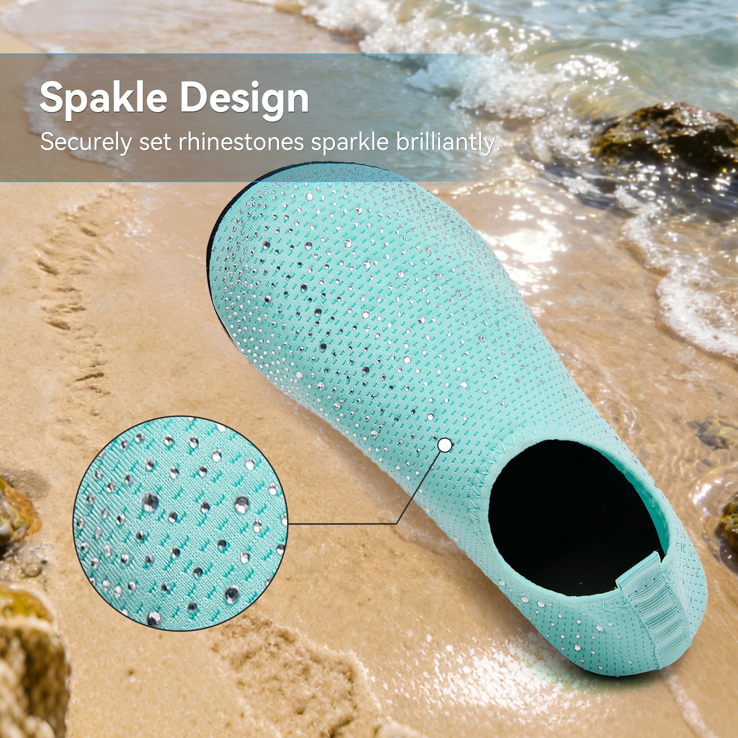 Stepedia Women's Water Shoes Rhinestone Aqua Socks Quick Dry Beach Swim Shoes for Pool Diving Boating Yoga