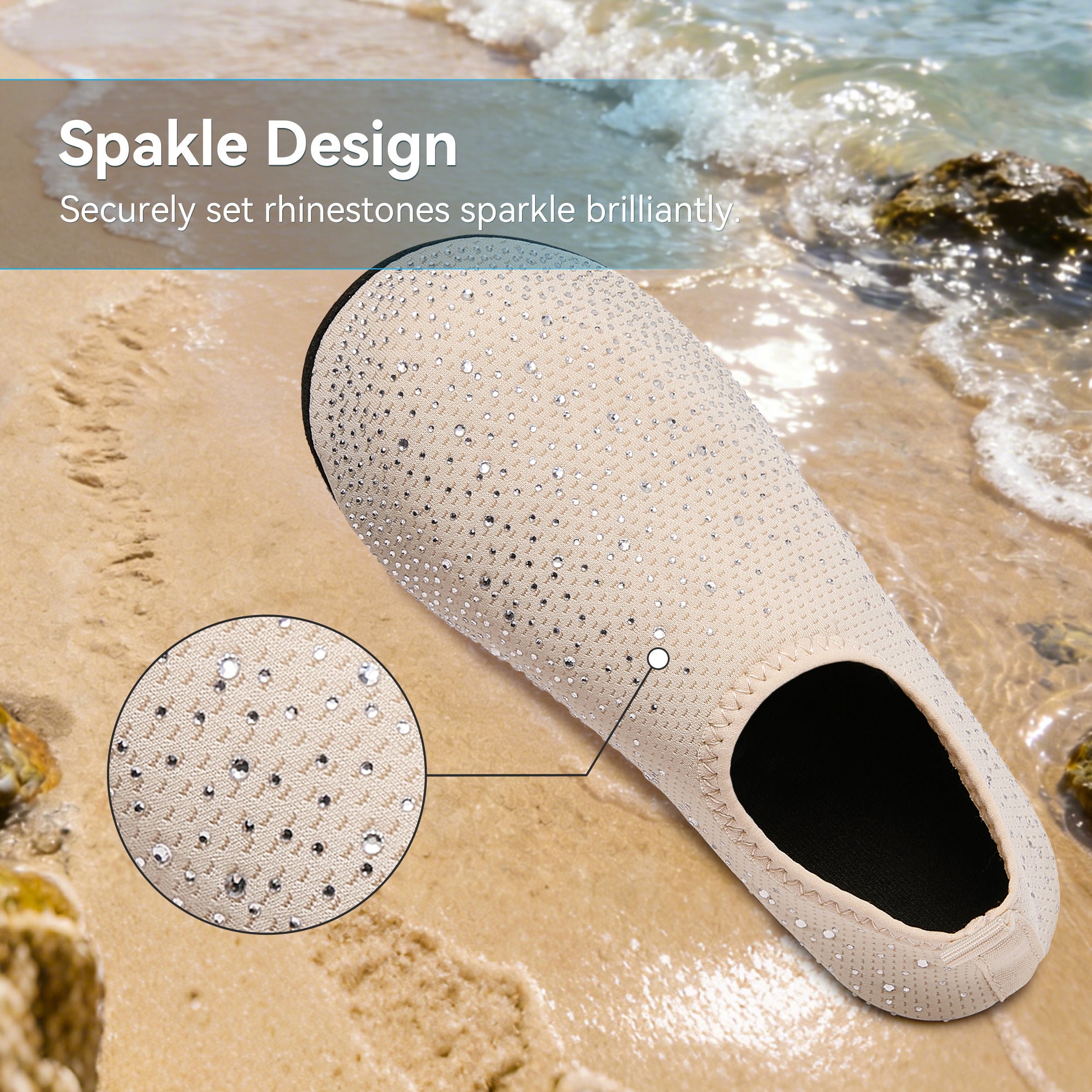Stepedia Women's Water Shoes Rhinestone Aqua Socks Quick Dry Beach Swim Shoes for Pool Diving Boating Yoga