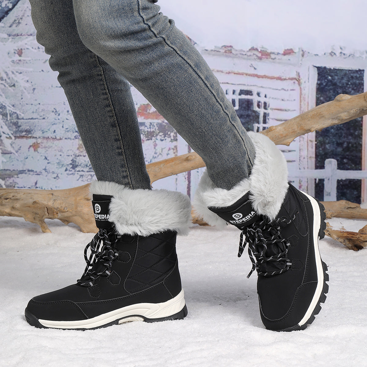Stepedia Snow Boots Womens Warm Faux Fur Insulated Non-Slip Outdoor Mid Calf Winter Boots