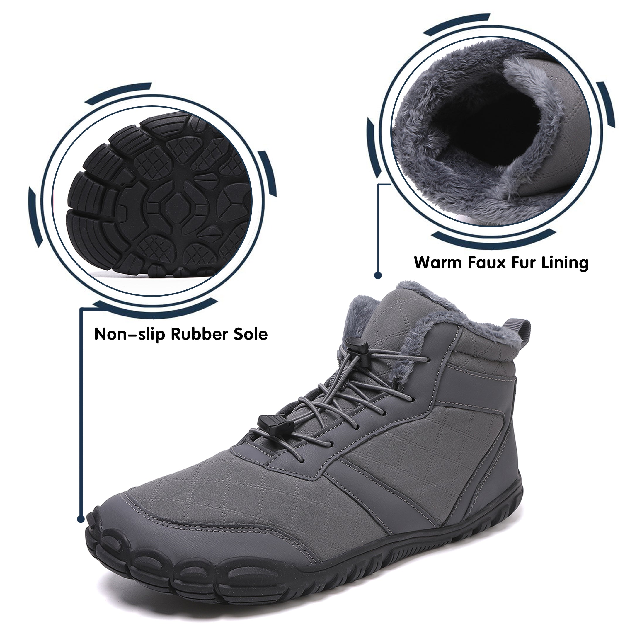 Stepedia Men's Wide Barefoot Winter Boots Waterproof Cold Weather Boots