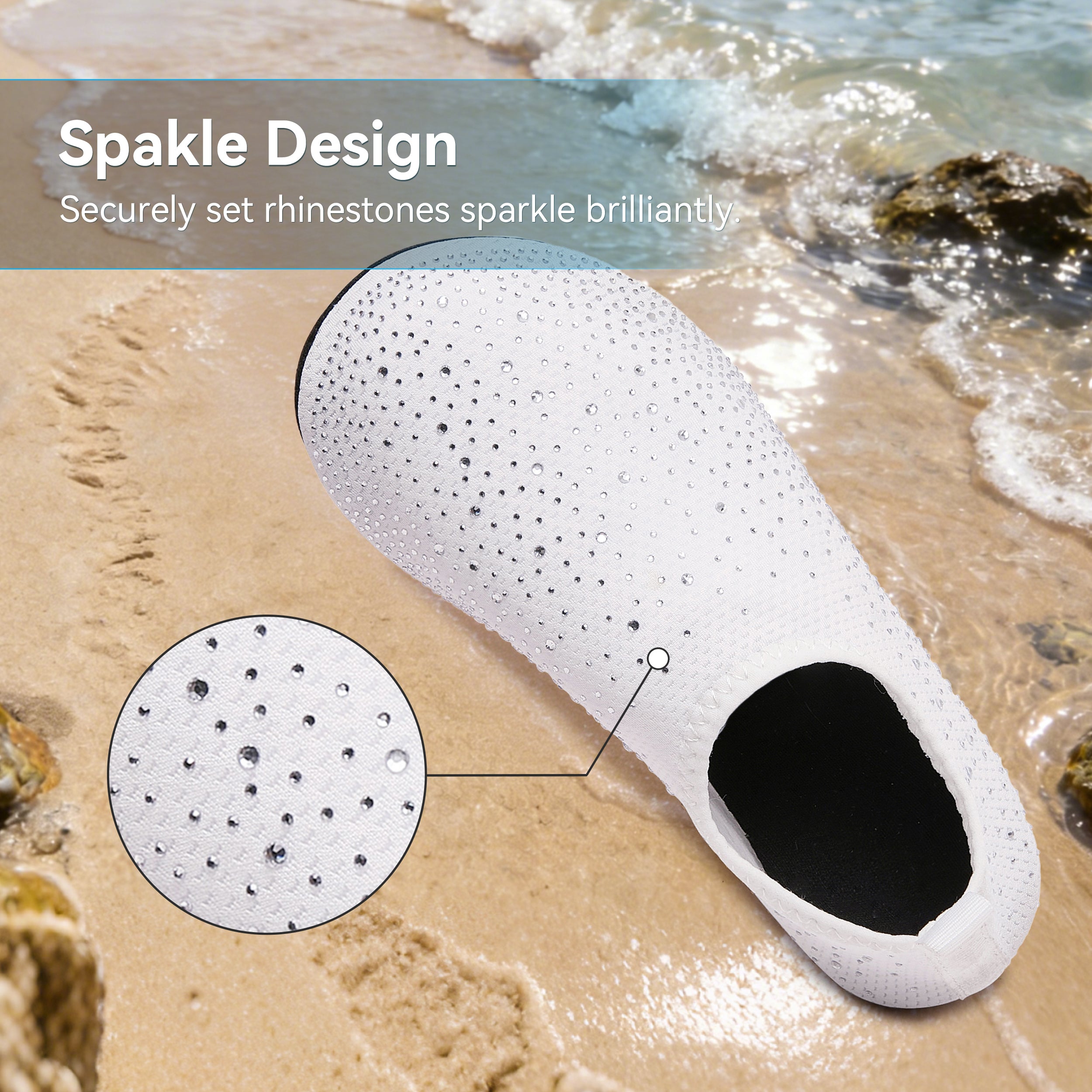 Stepedia Women's Water Shoes Rhinestone Aqua Socks Quick Dry Beach Swim Shoes for Pool Diving Boating Yoga