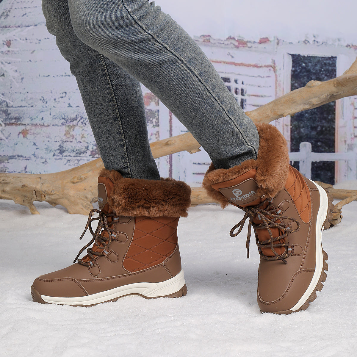 Stepedia Snow Boots Womens Warm Faux Fur Insulated Non-Slip Outdoor Mid Calf Winter Boots