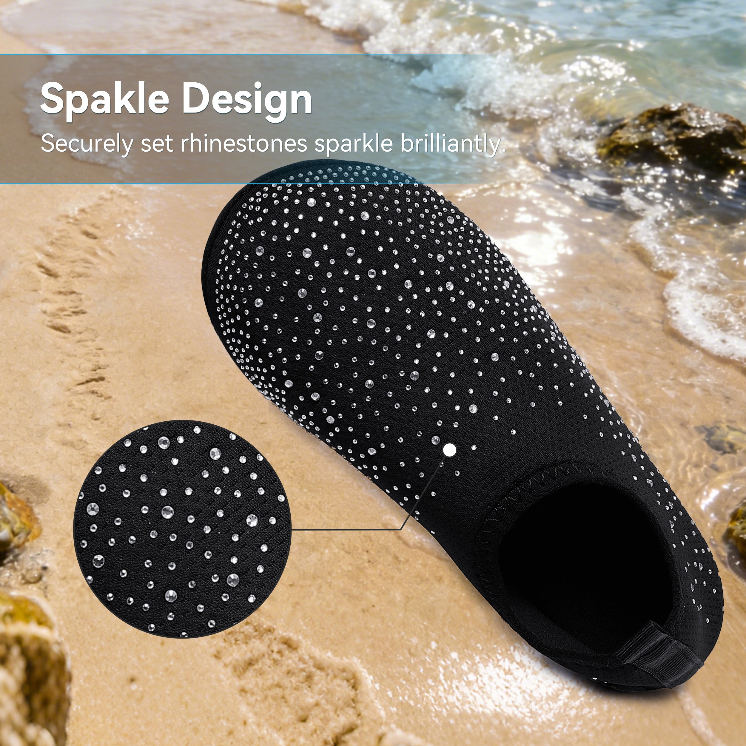 Stepedia Women's Water Shoes Rhinestone Aqua Socks Quick Dry Beach Swim Shoes for Pool Diving Boating Yoga