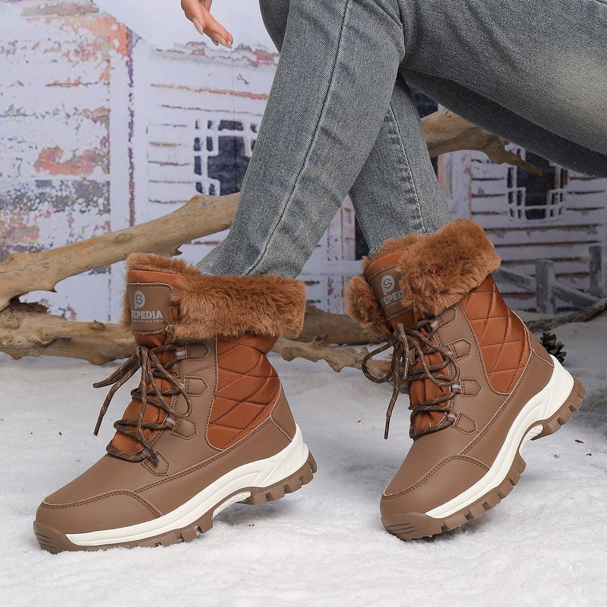 Stepedia Snow Boots Womens Warm Faux Fur Insulated Non-Slip Outdoor Mid Calf Winter Boots