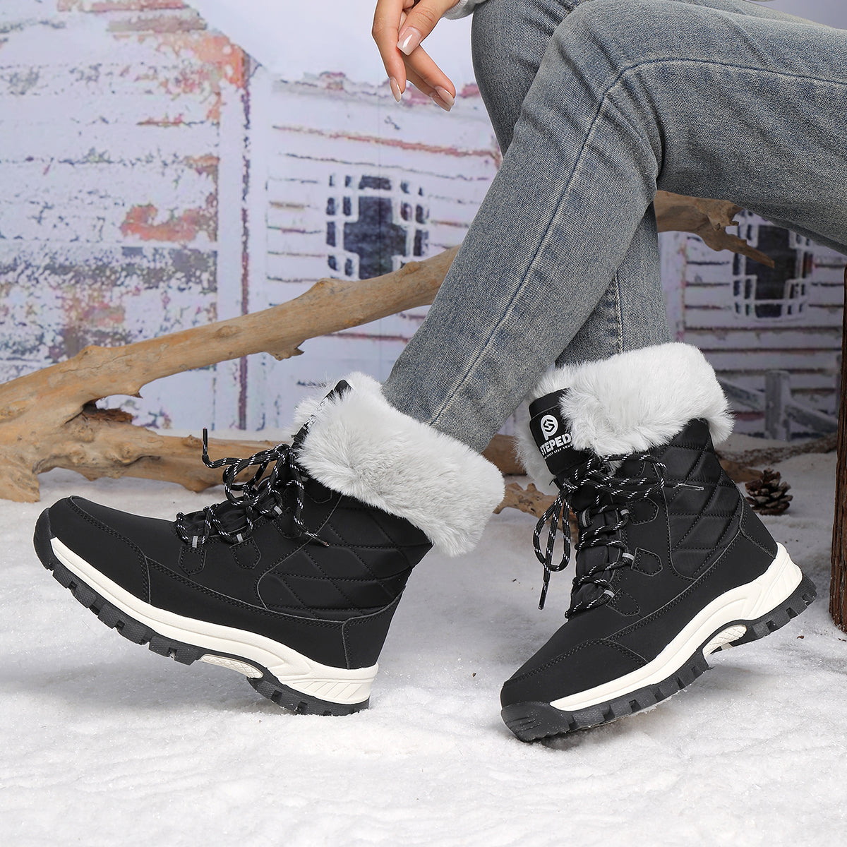 Stepedia Snow Boots Womens Warm Faux Fur Insulated Non-Slip Outdoor Mid Calf Winter Boots