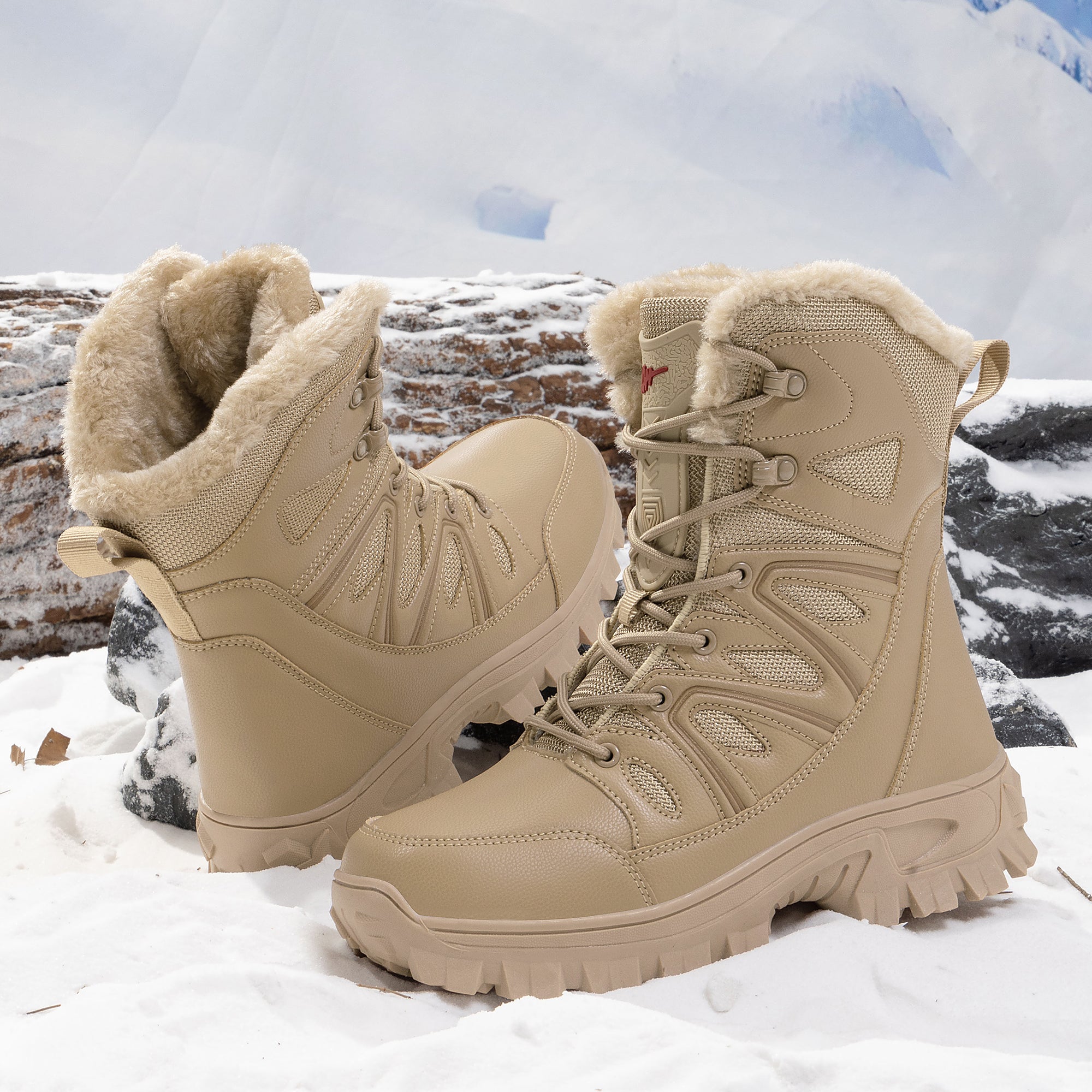 Stepedia Men's Waterproof Snow Boots Warm Insulated Faux Fur Lined Mid Calf Outdoor Winter Boots