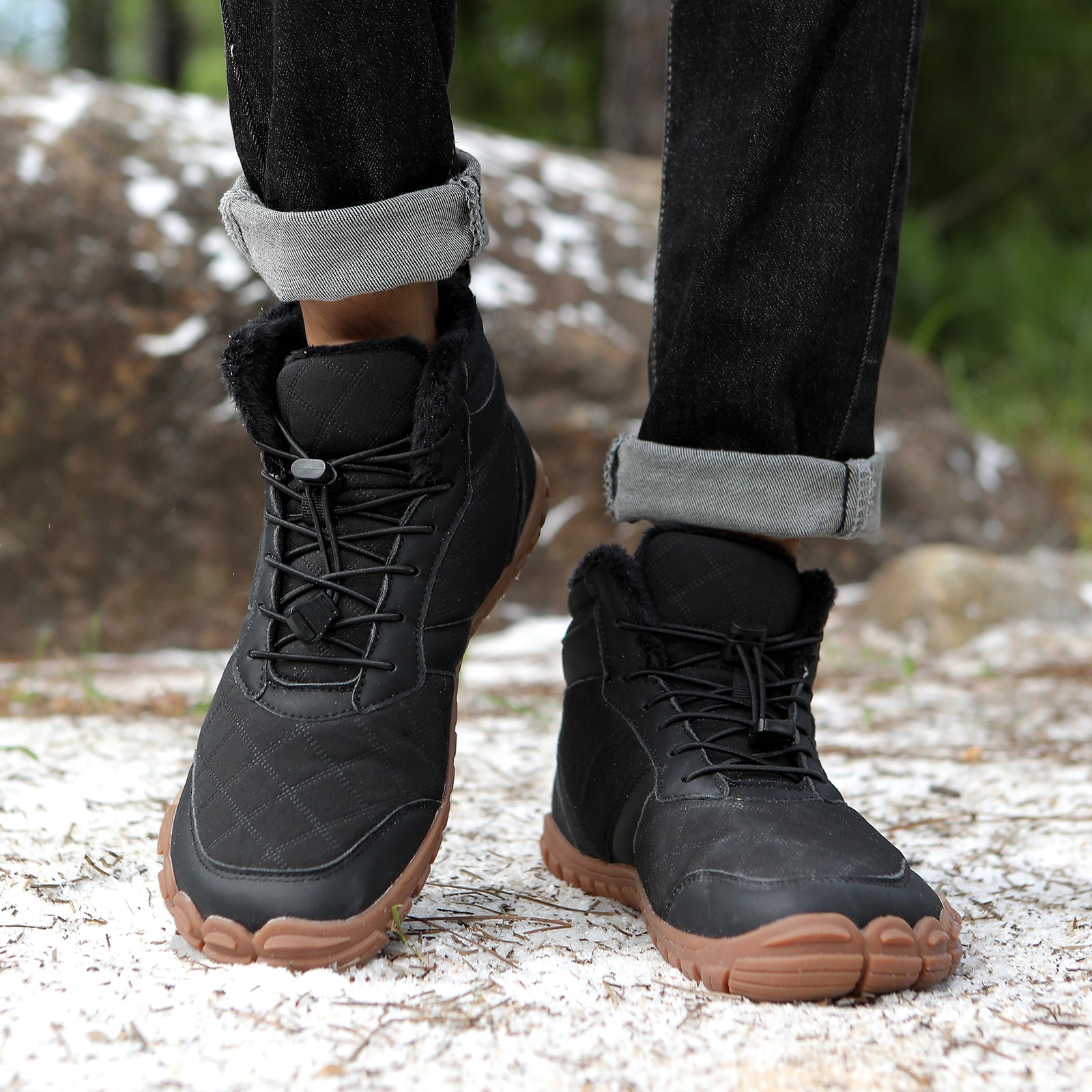 Stepedia Men's Wide Barefoot Winter Boots Waterproof Cold Weather Boots