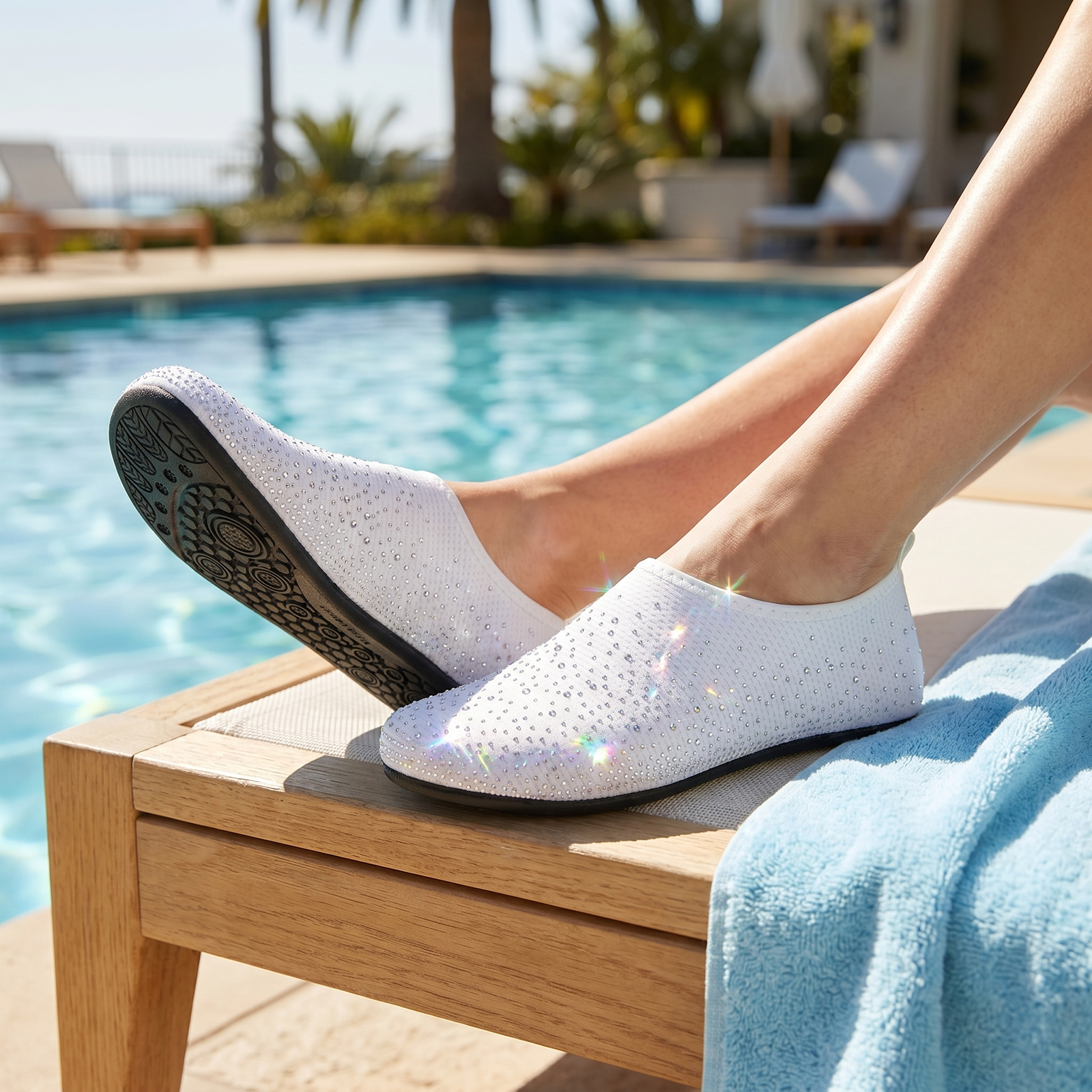 Stepedia Women's Water Shoes Rhinestone Aqua Socks Quick Dry Beach Swim Shoes for Pool Diving Boating Yoga
