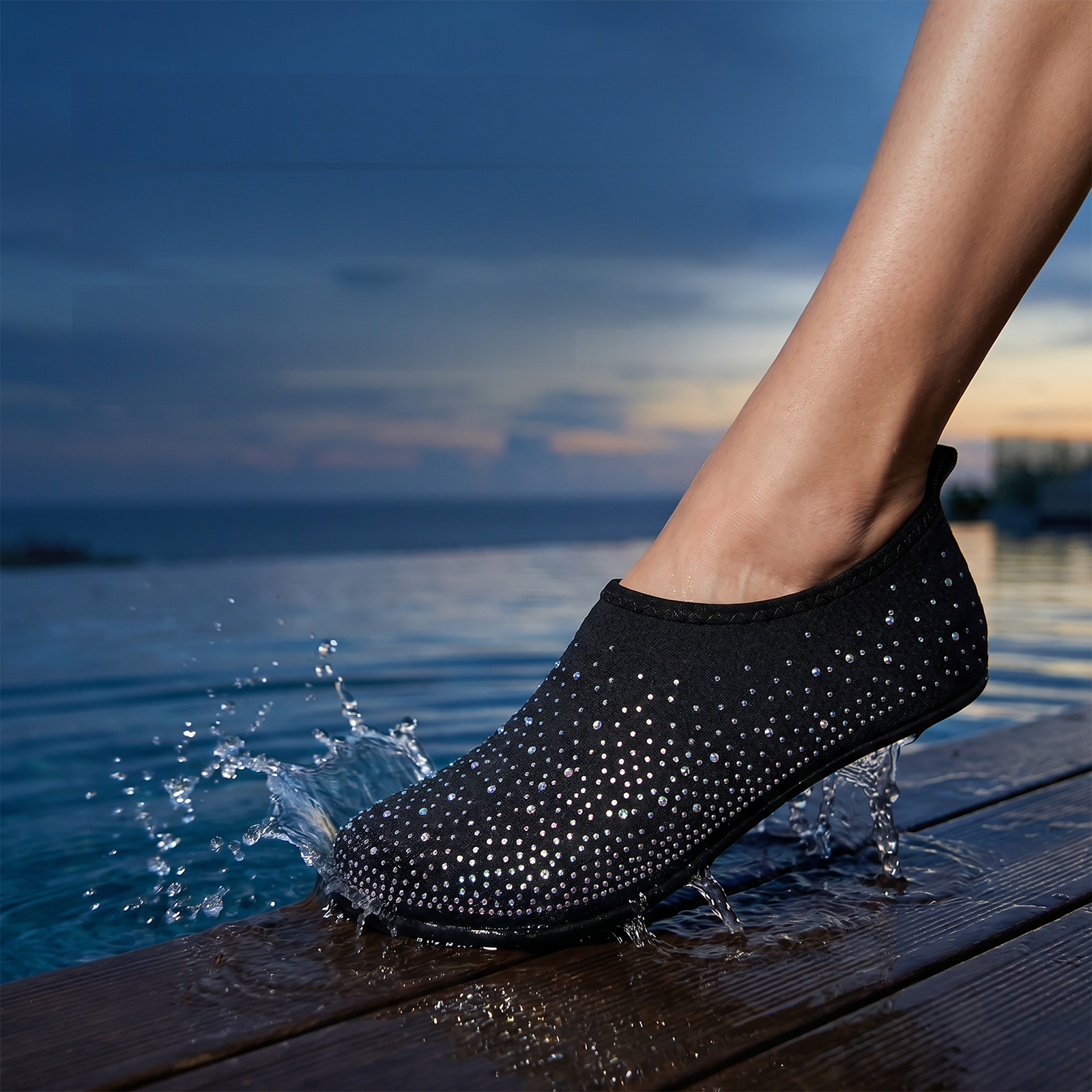 Stepedia Women's Water Shoes Rhinestone Aqua Socks Quick Dry Beach Swim Shoes for Pool Diving Boating Yoga