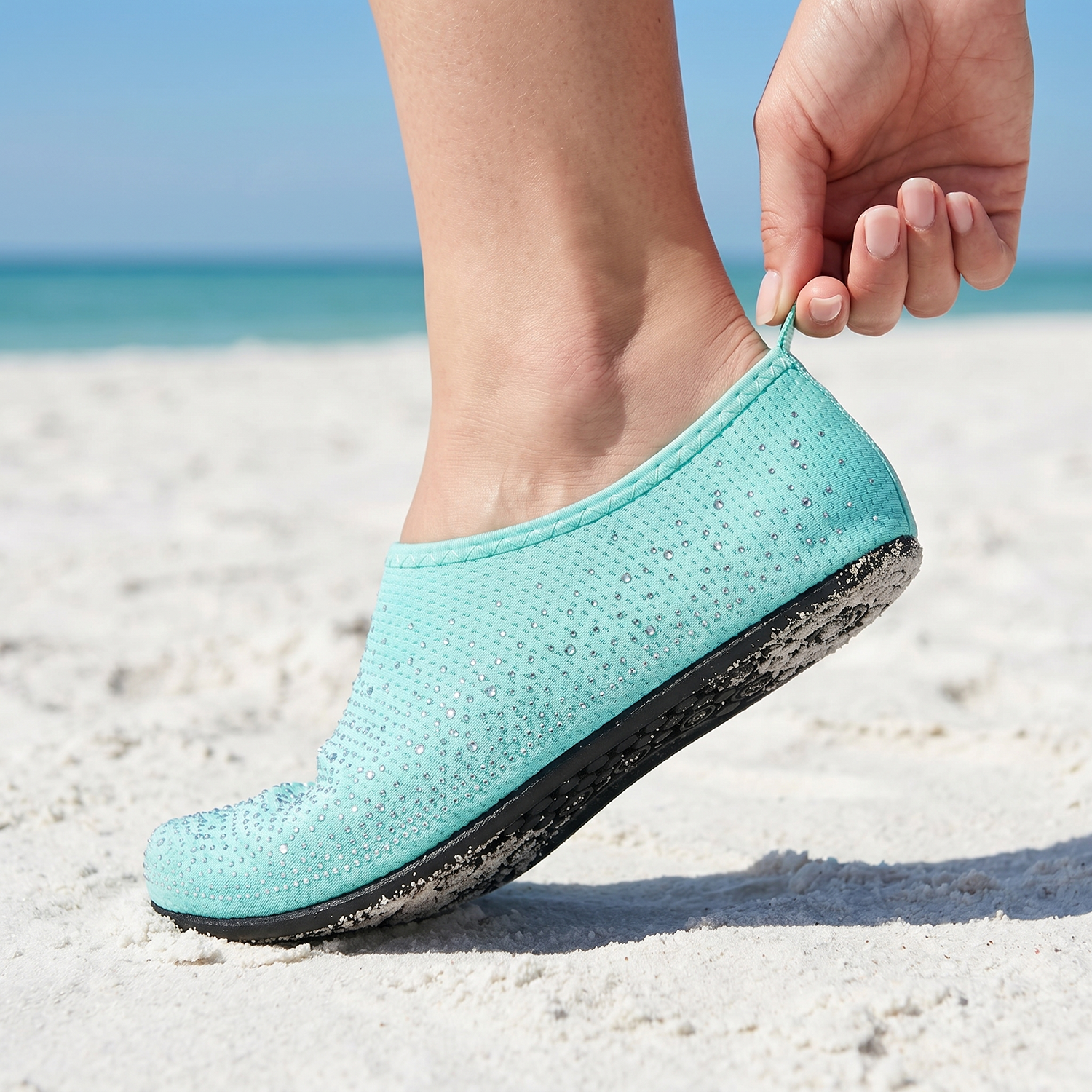 Stepedia Women's Water Shoes Rhinestone Aqua Socks Quick Dry Beach Swim Shoes for Pool Diving Boating Yoga