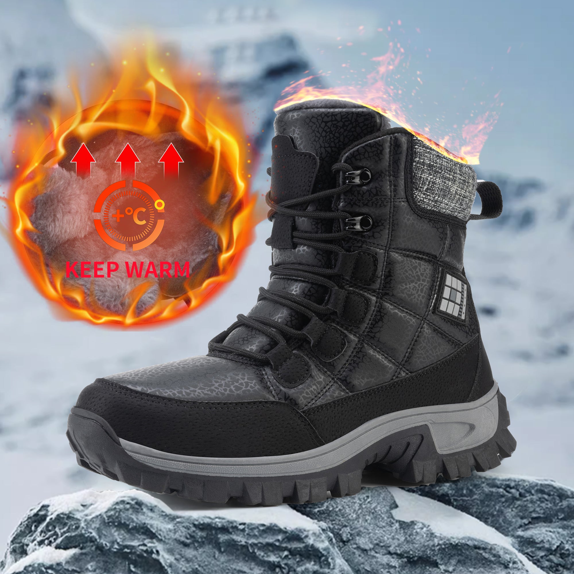 Stepedia Men's Snow Boots Warm Insulated Faux Fur Lined Mid Calf Waterproof Winter Shoes