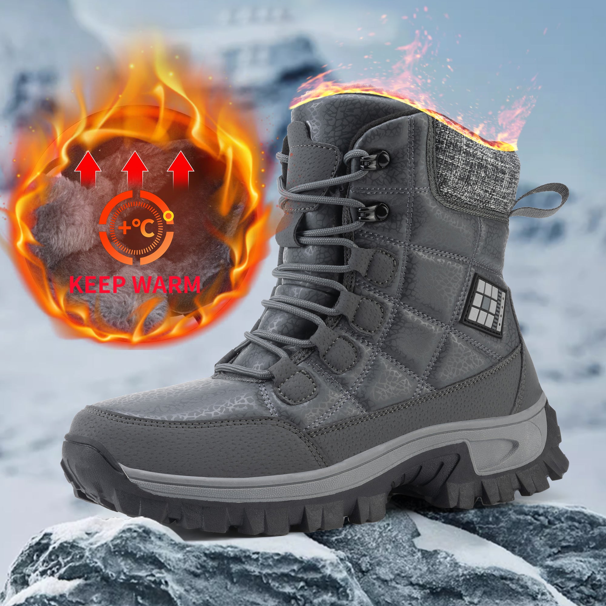 Stepedia Men's Snow Boots Warm Insulated Faux Fur Lined Mid Calf Waterproof Winter Shoes