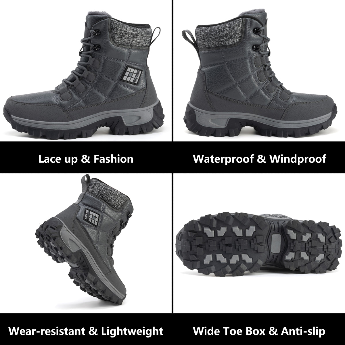 Stepedia Men's Snow Boots Warm Insulated Faux Fur Lined Mid Calf Waterproof Winter Shoes