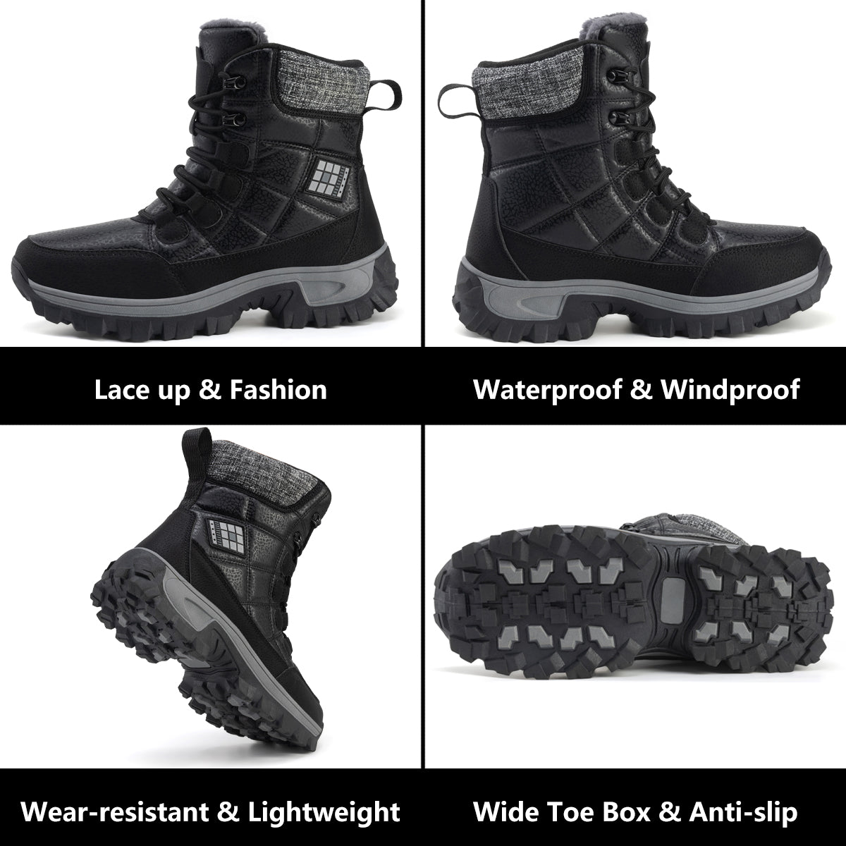 Stepedia Men's Snow Boots Warm Insulated Faux Fur Lined Mid Calf Waterproof Winter Shoes