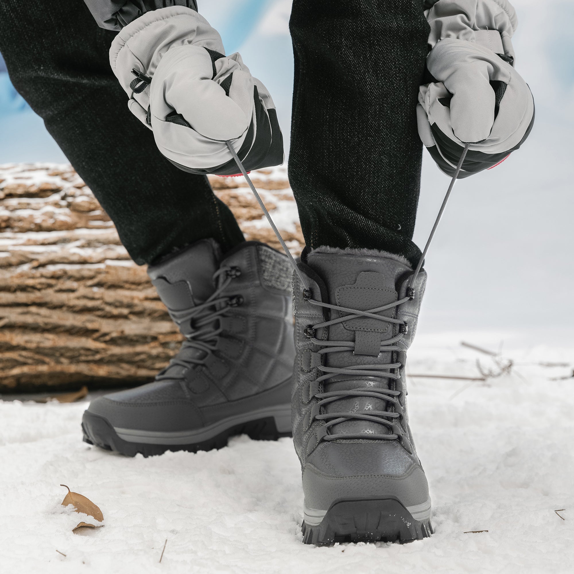 Stepedia Men's Snow Boots Warm Insulated Faux Fur Lined Mid Calf Waterproof Winter Shoes