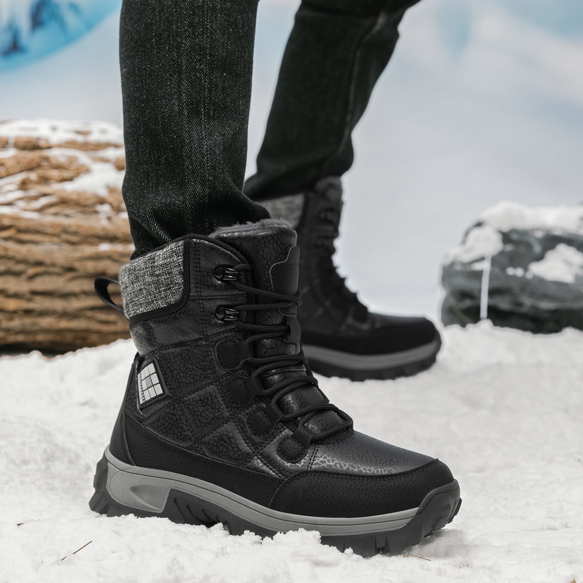 Stepedia Men's Snow Boots Warm Insulated Faux Fur Lined Mid Calf Waterproof Winter Shoes