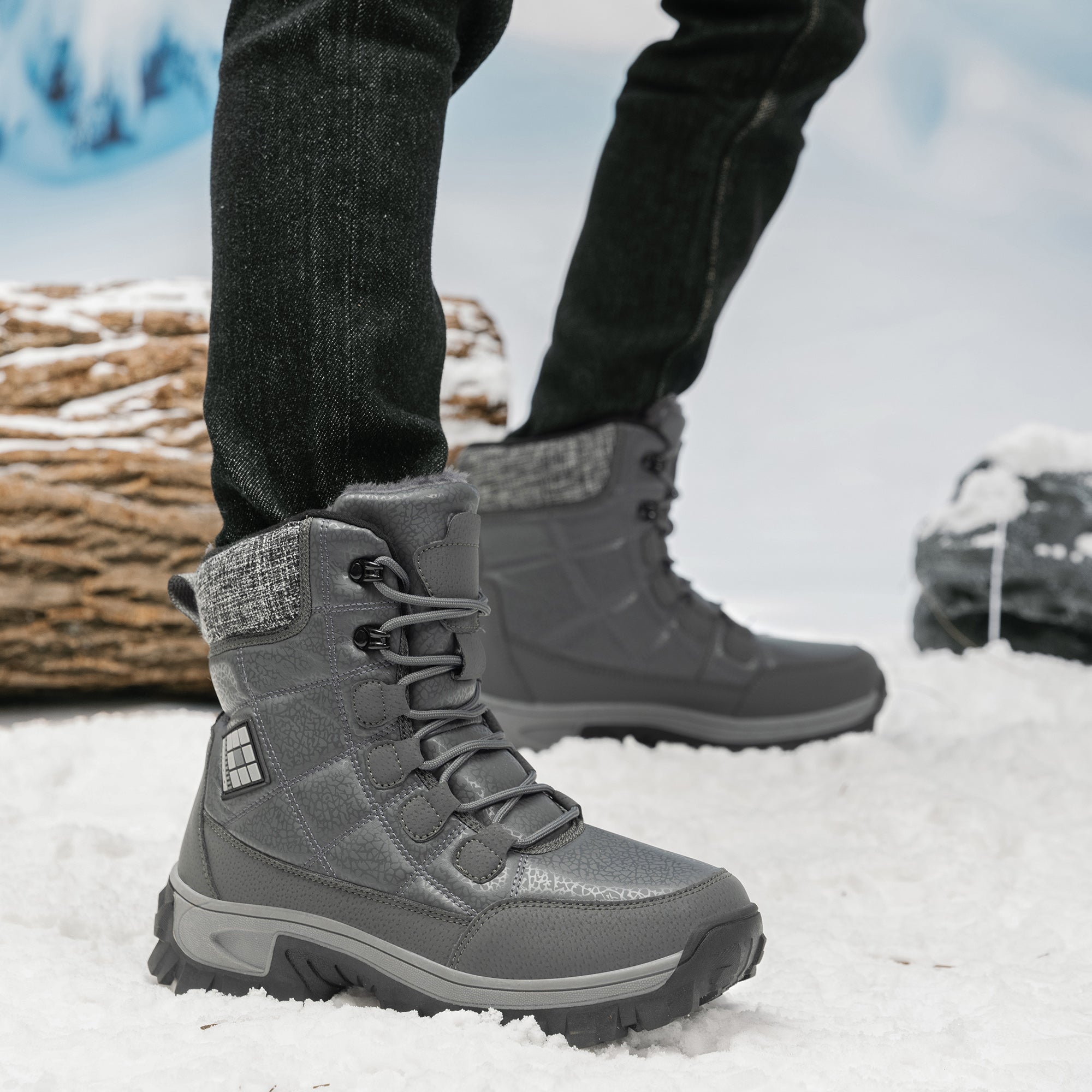 Stepedia Men's Snow Boots Warm Insulated Faux Fur Lined Mid Calf Waterproof Winter Shoes