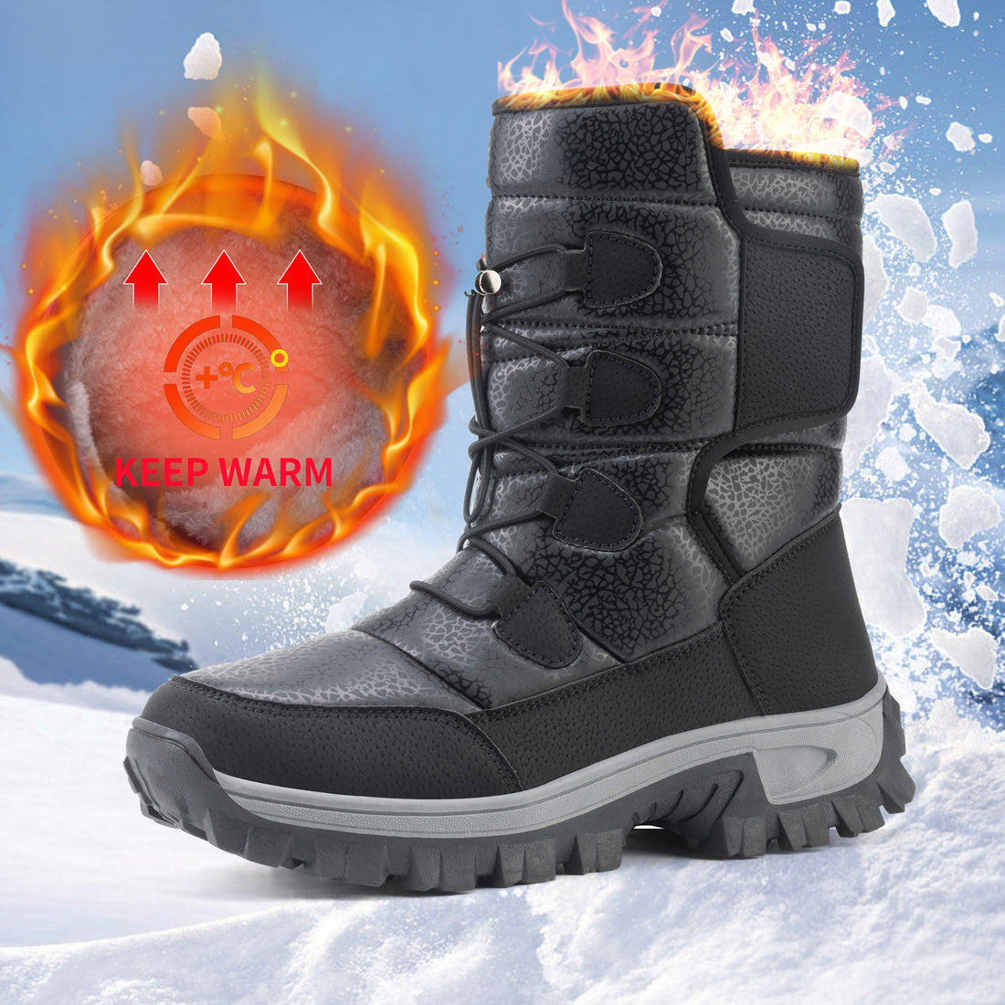 Stepedia Winter Boots Waterproof Warm Shoes Walking Hiking Booties Faux Fur Mid Calf Boots for Men