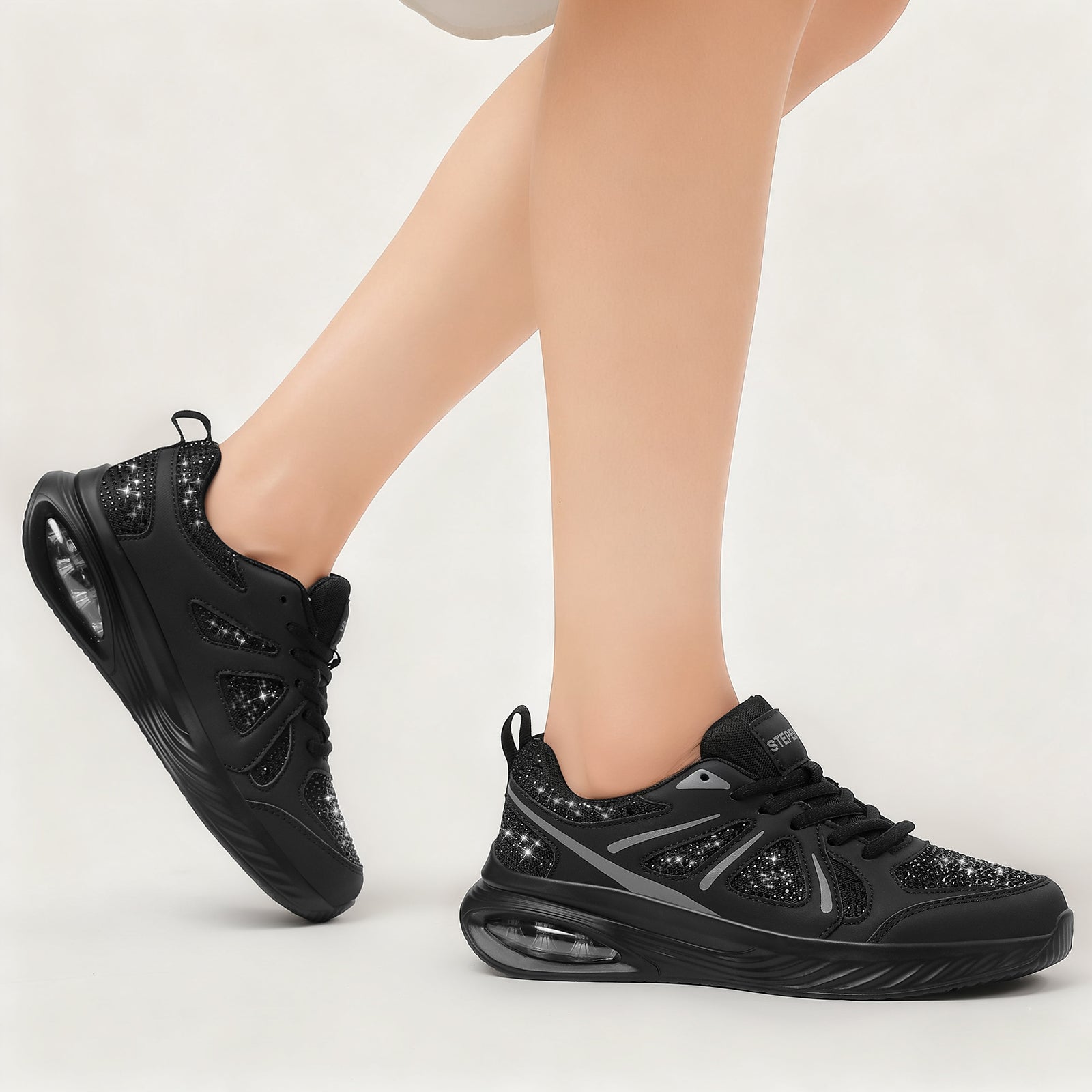 Stepedia Womens Air Cushion Sneakers Rhinestone Lightweight Walking Shoes Breathable Tennis Shoes