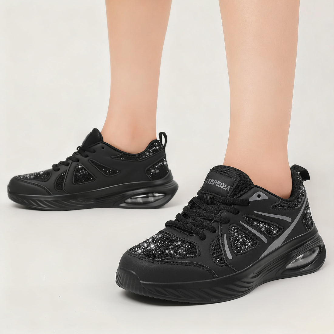 Stepedia Womens Air Cushion Sneakers Rhinestone Lightweight Walking Shoes Breathable Tennis Shoes