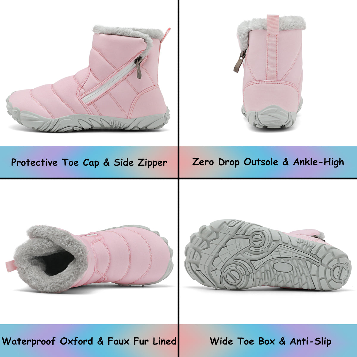 Stepedia Kids Snow Boots for Boys Girls Barefoot Winter Wide Toe Box Boots Waterproof Faux Fur Lined