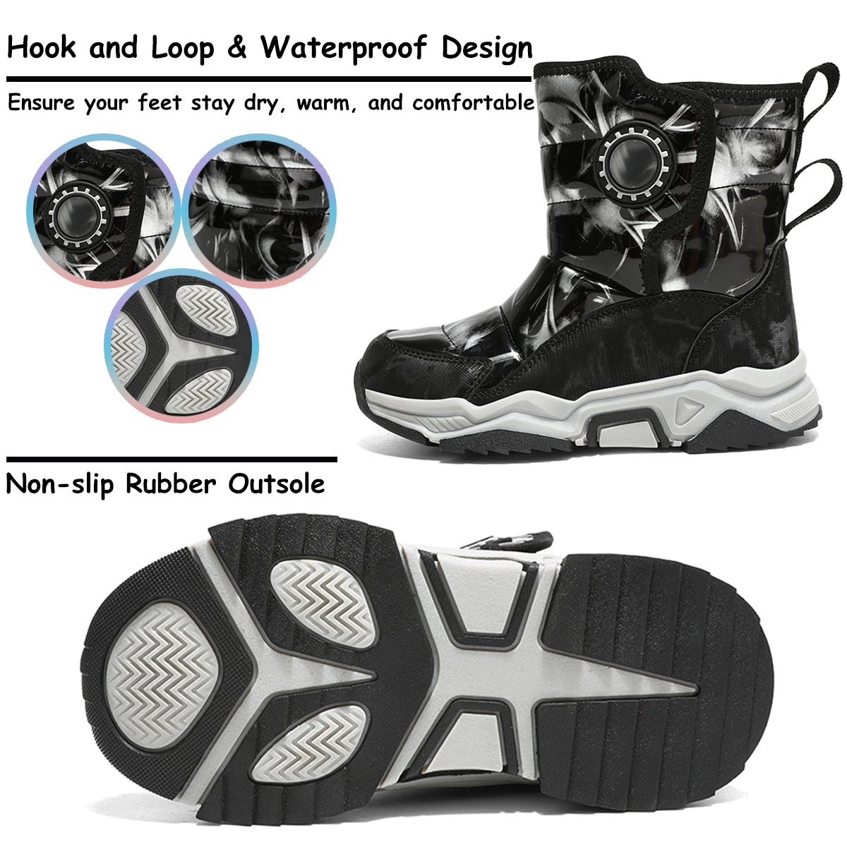 Stepedia Kids Boys Girls Faux Fur Lined Winter Waterproof Warm Snow Boots