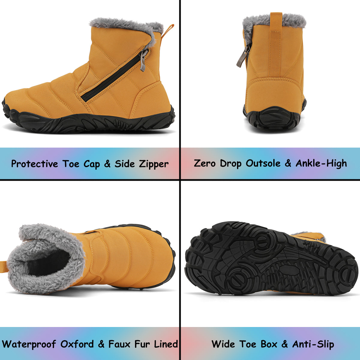 Stepedia Kids Snow Boots for Boys Girls Barefoot Winter Wide Toe Box Boots Waterproof Faux Fur Lined