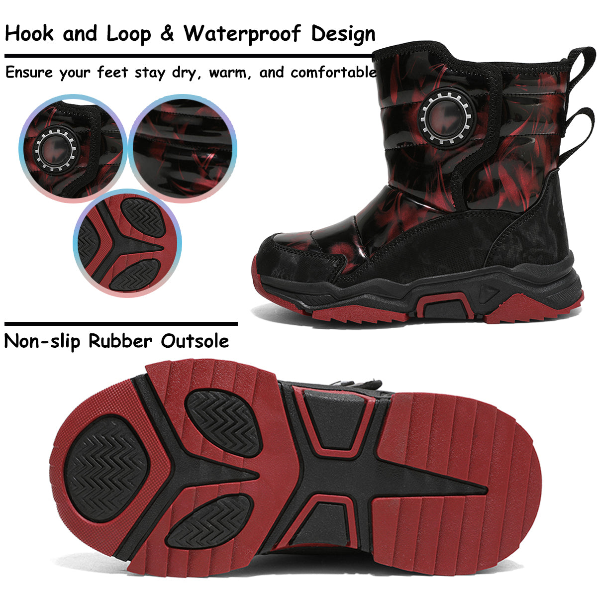 Stepedia Kids Boys Girls Faux Fur Lined Winter Waterproof Warm Snow Boots