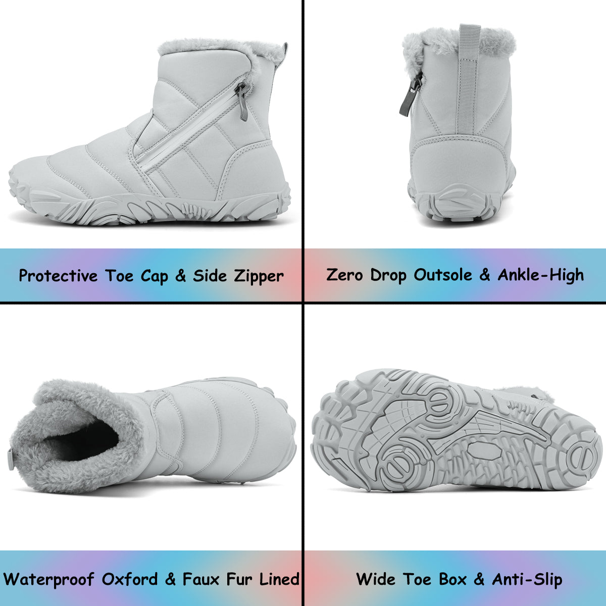 Stepedia Kids Snow Boots for Boys Girls Barefoot Winter Wide Toe Box Boots Waterproof Faux Fur Lined