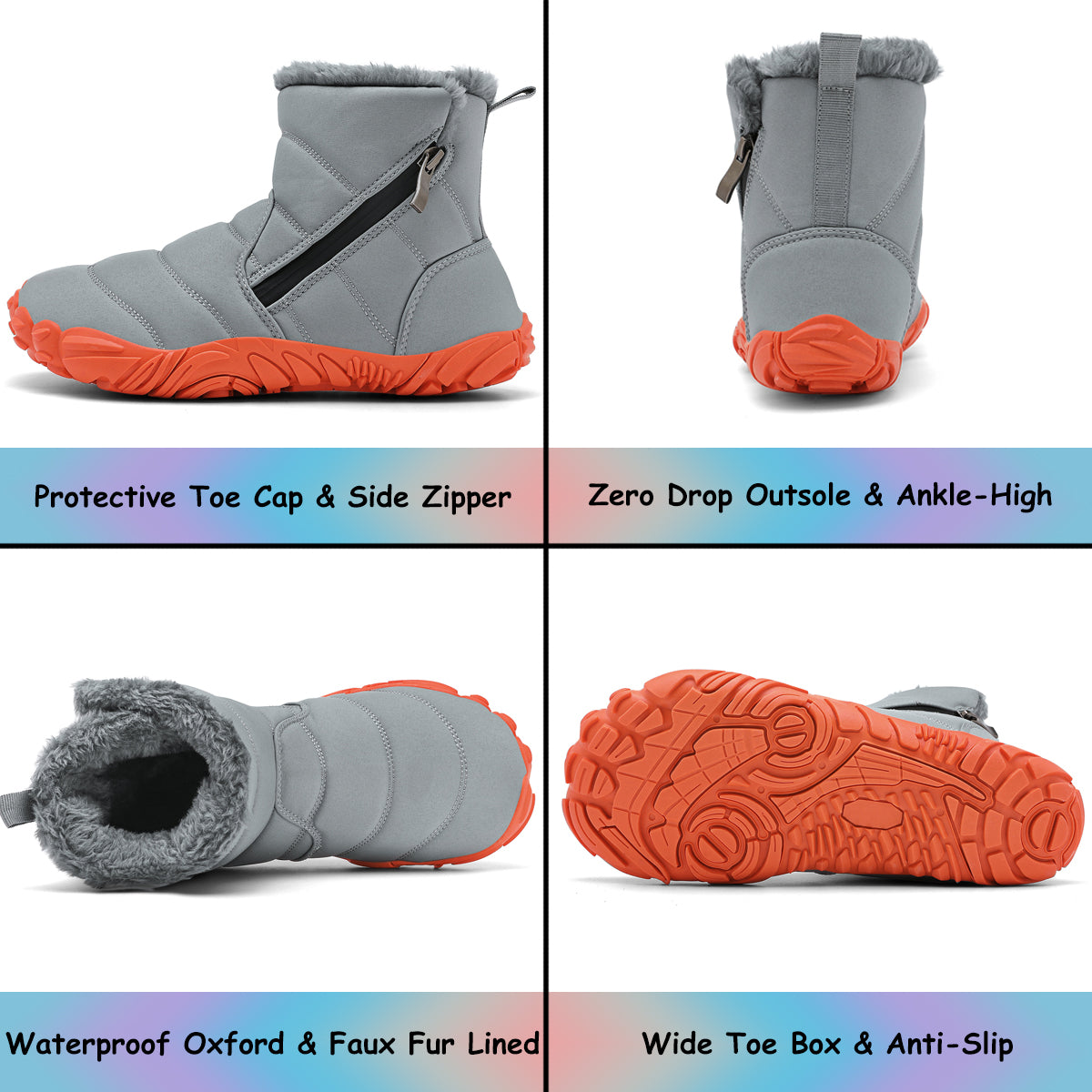 Stepedia Kids Snow Boots for Boys Girls Barefoot Winter Wide Toe Box Boots Waterproof Faux Fur Lined