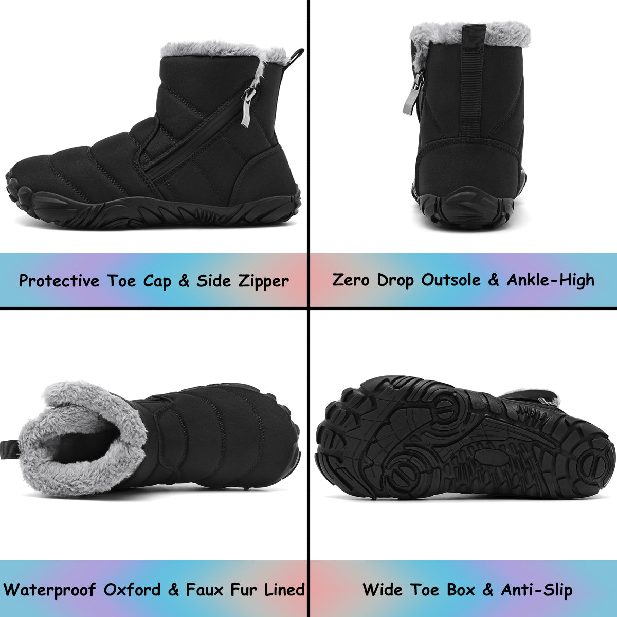 Stepedia Kids Snow Boots for Boys Girls Barefoot Winter Wide Toe Box Boots Waterproof Faux Fur Lined