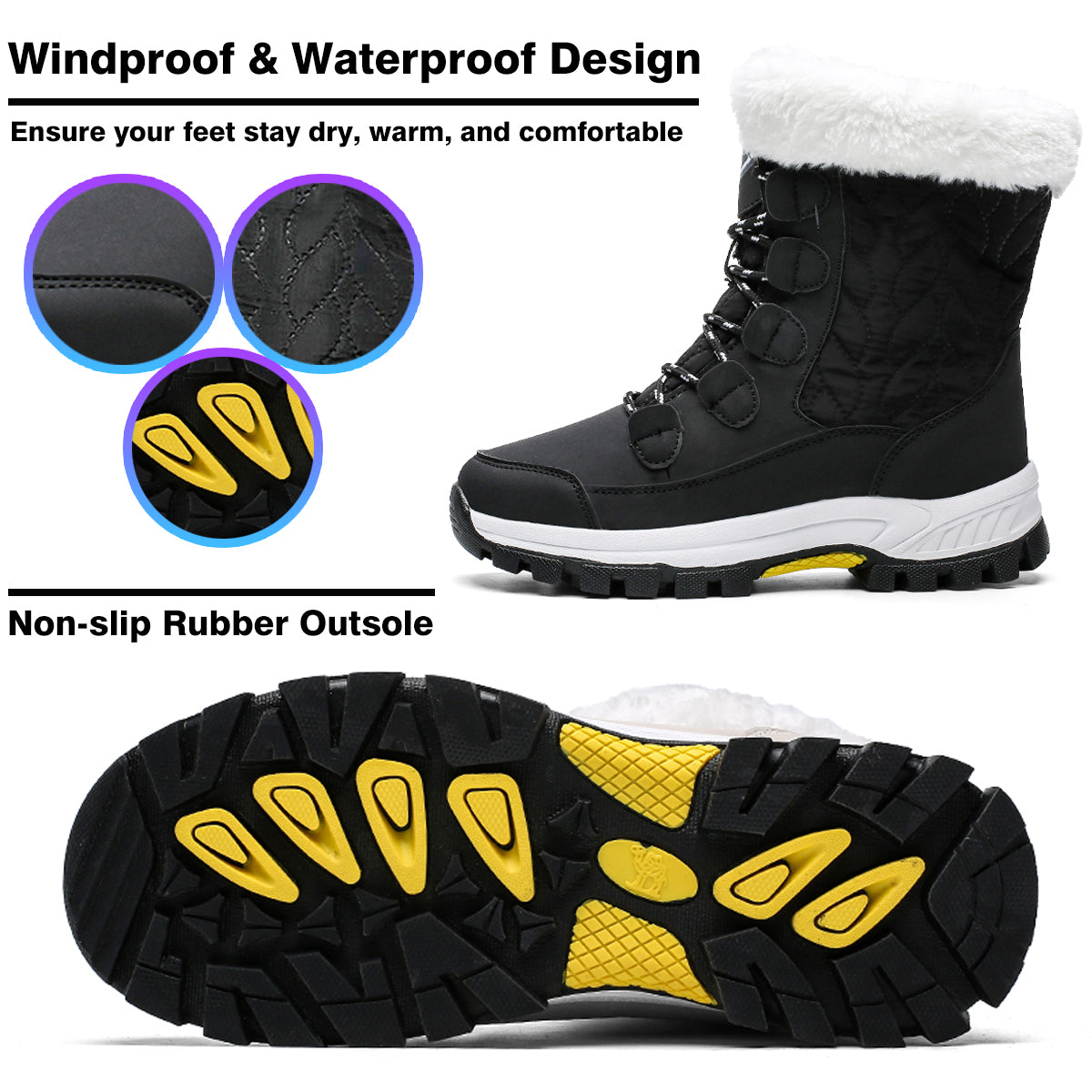 Stepedia Women's Snow Boots Warm Insulated Faux Fur Lined Waterproof Mid-Calf Winter Boots