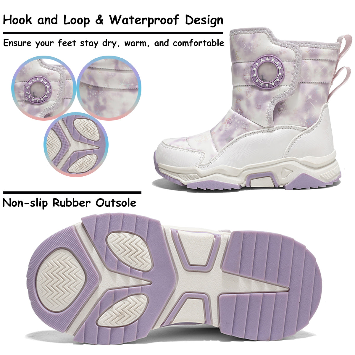 Stepedia Kids Boys Girls Faux Fur Lined Winter Waterproof Warm Snow Boots