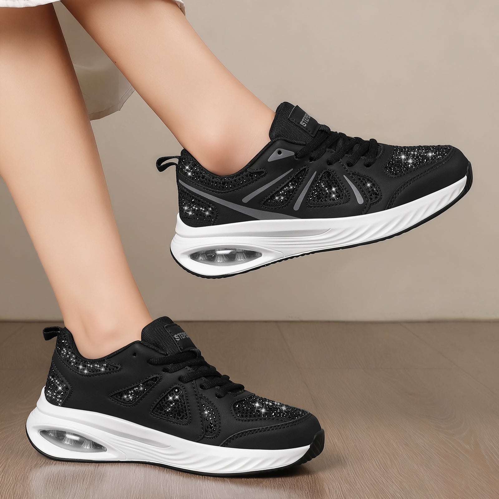 Stepedia Womens Air Cushion Sneakers Rhinestone Lightweight Walking Shoes Breathable Tennis Shoes