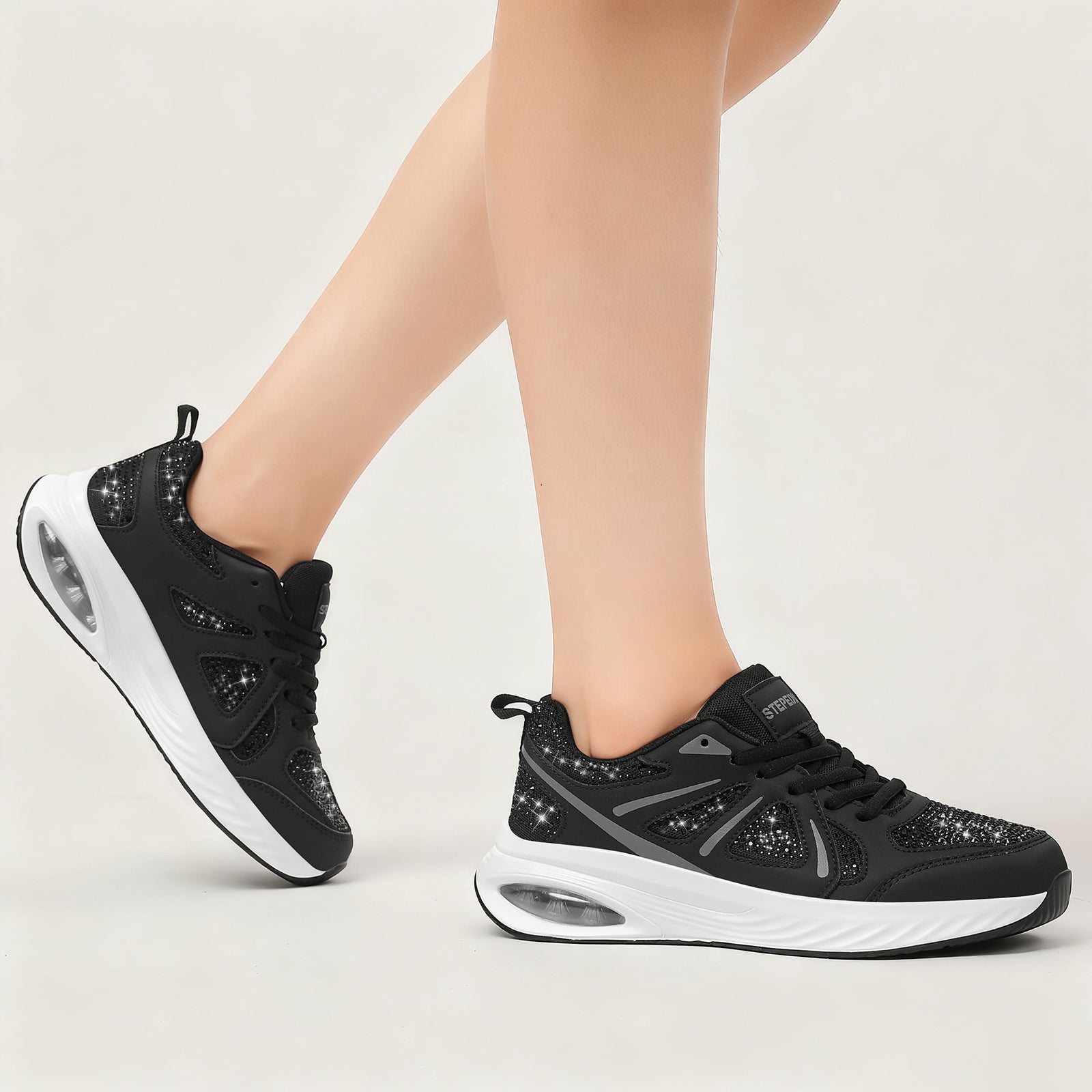 Stepedia Womens Air Cushion Sneakers Rhinestone Lightweight Walking Shoes Breathable Tennis Shoes